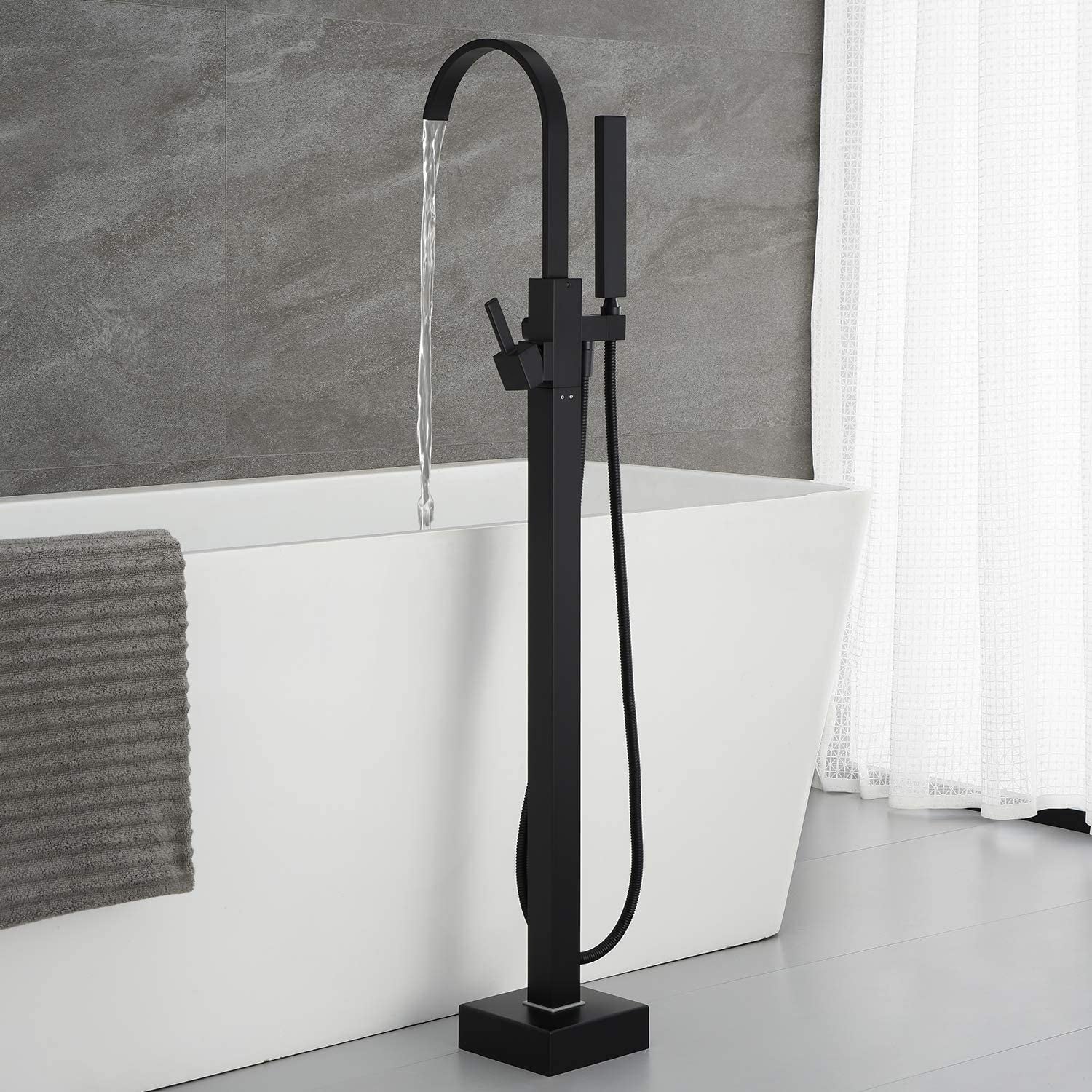 Single Handle Floor Mounted Freestanding Tub Filler with Hand Shower