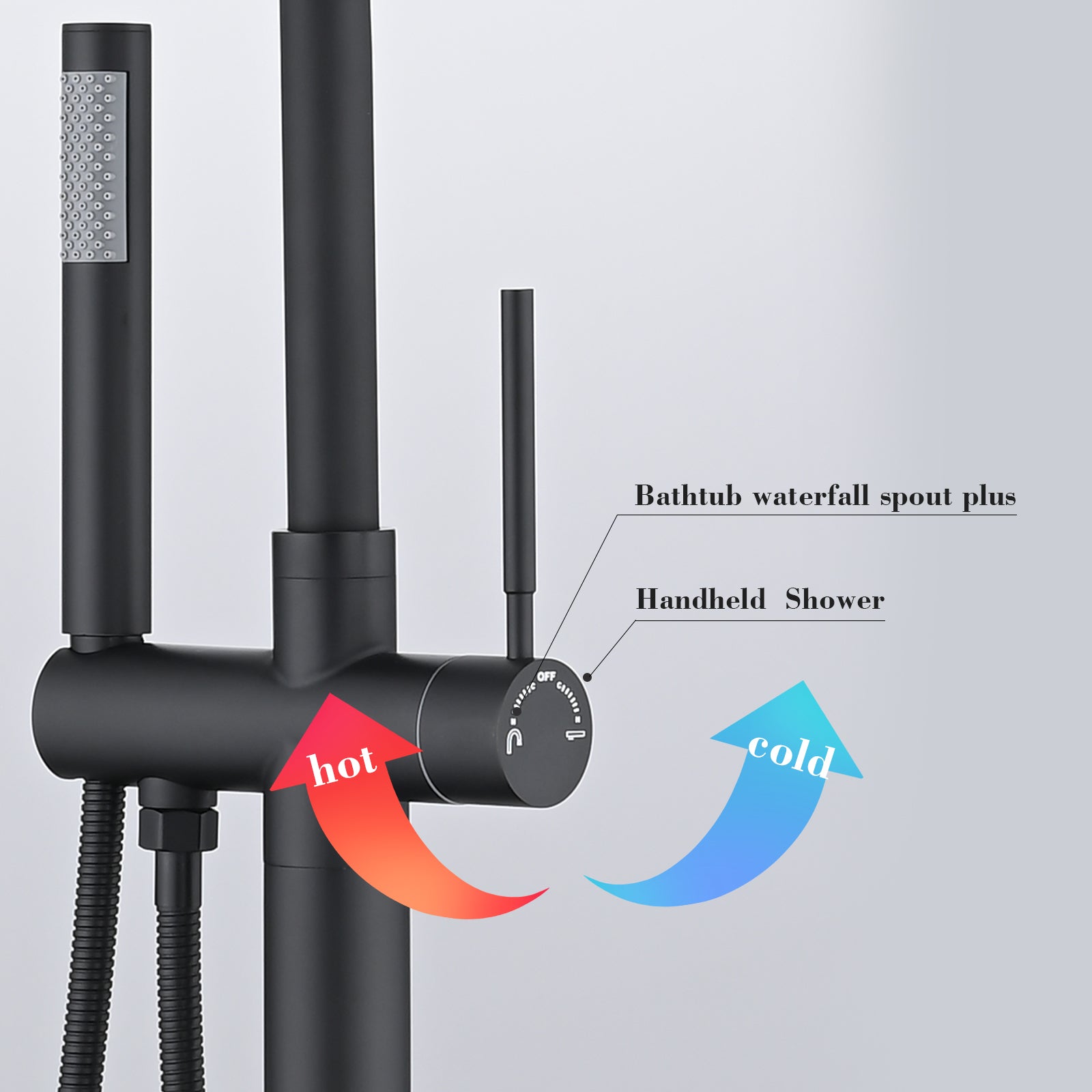 Single Handle Floor Mounted Freestanding Tub Filler with Hand Shower