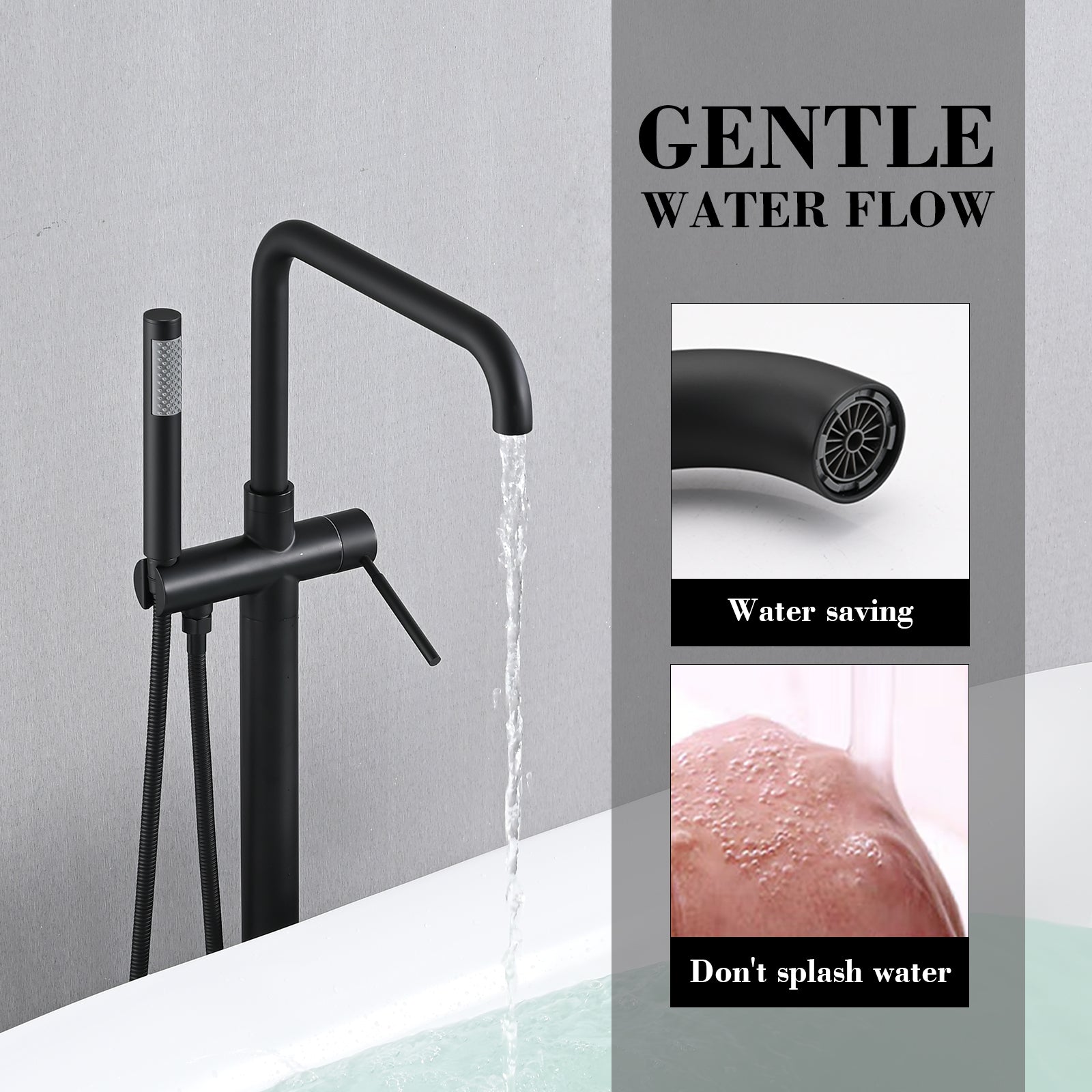 Single Handle Floor Mounted Freestanding Tub Filler with Hand Shower