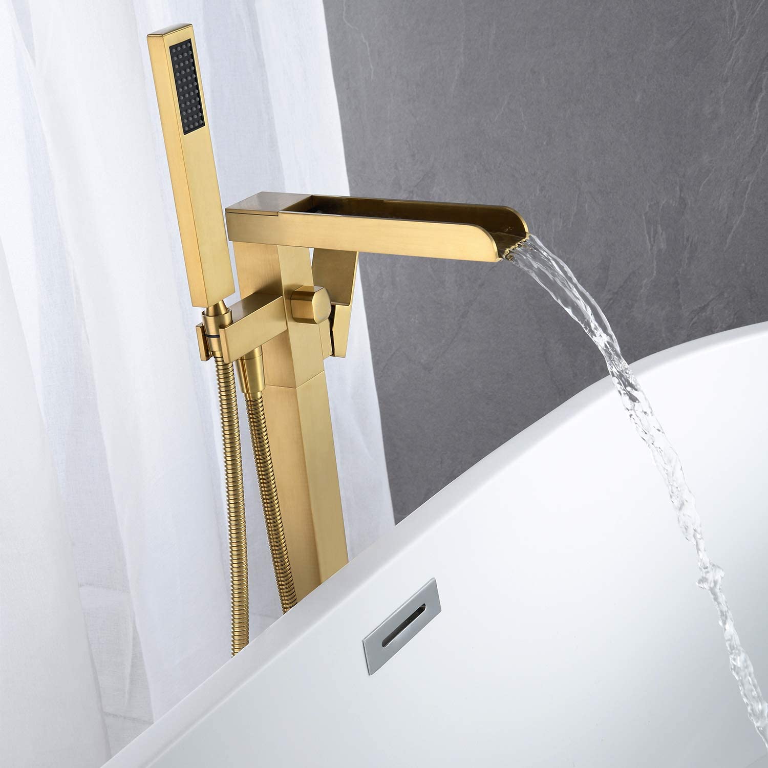 Single Handle Floor Mounted Freestanding Tub Filler with Hand Shower