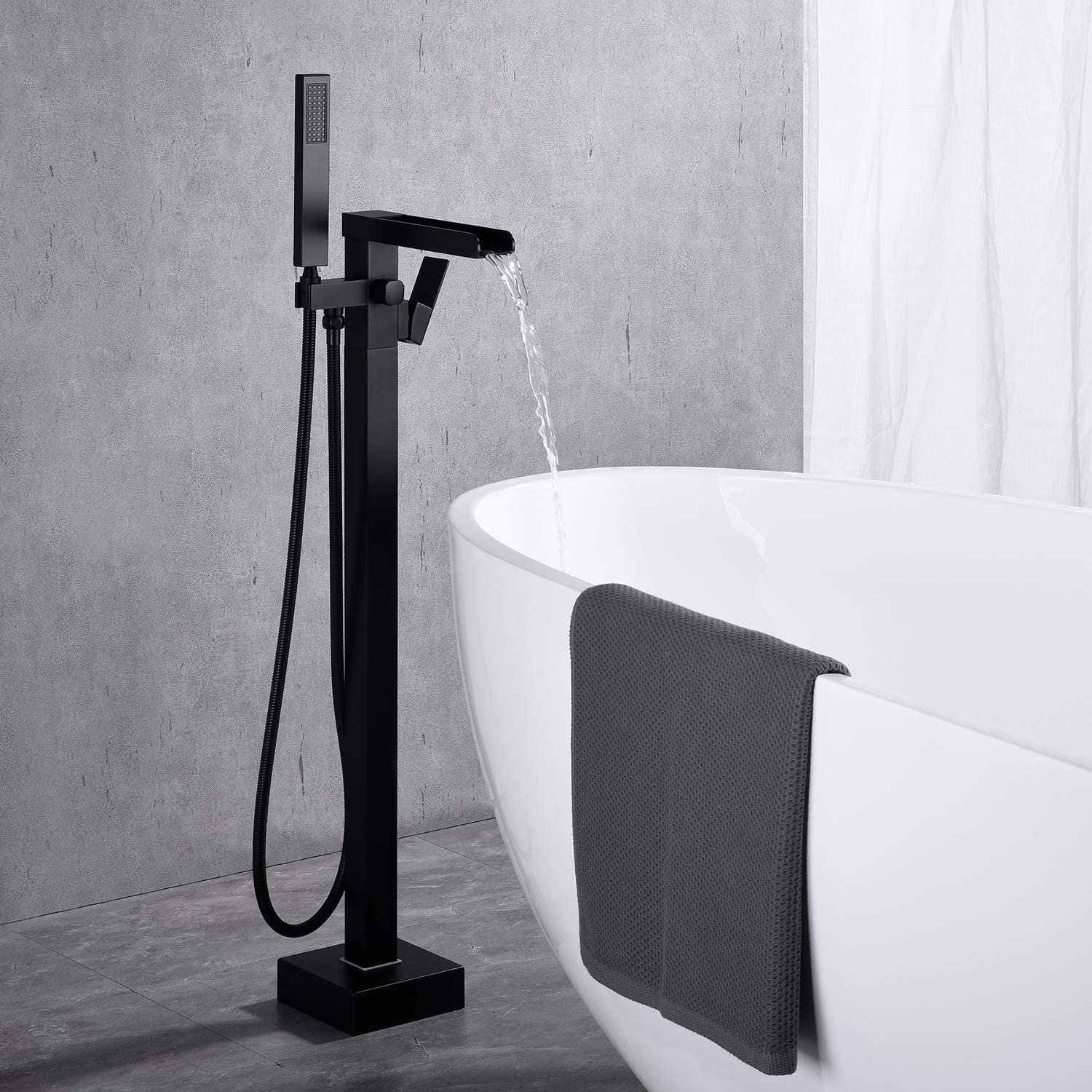 Single Handle Floor Mounted Freestanding Tub Filler with Hand Shower