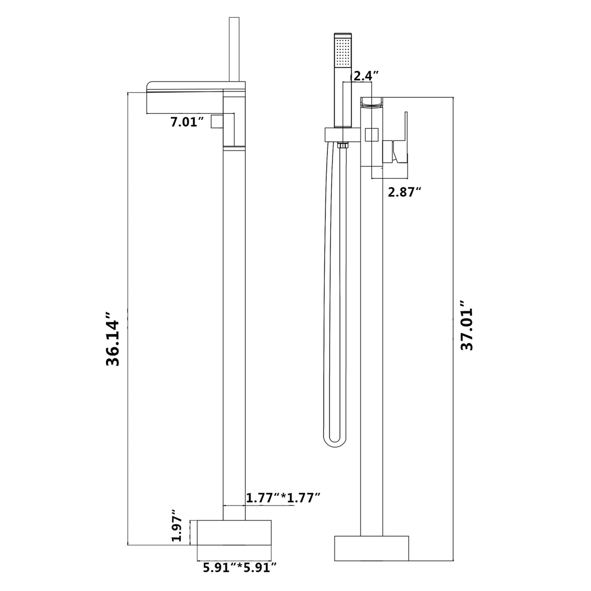 Single Handle Floor Mounted Freestanding Tub Filler with Hand Shower