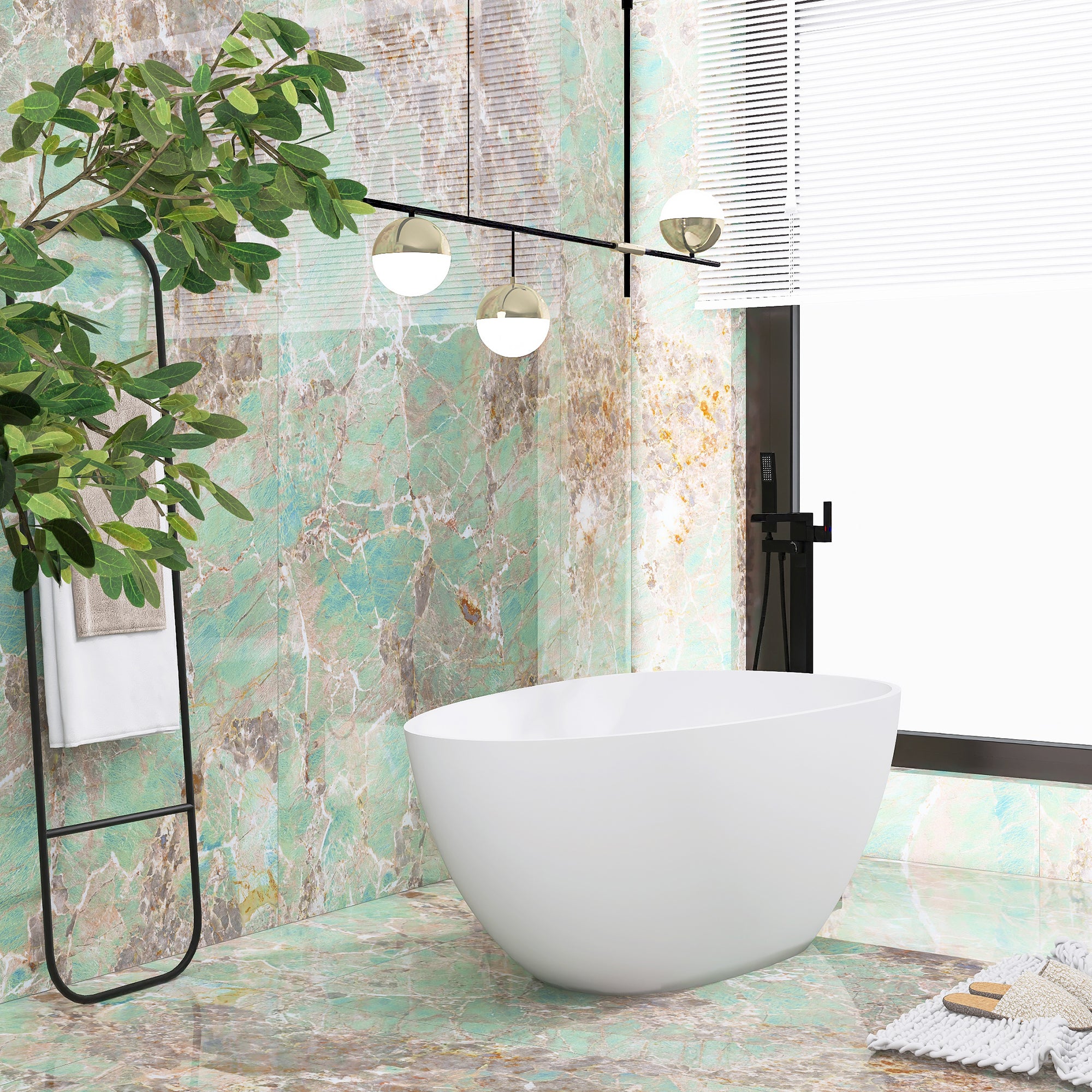 59 in. W Solid Surface Freestanding Flatbottom Soaking Bathtub in Matte White