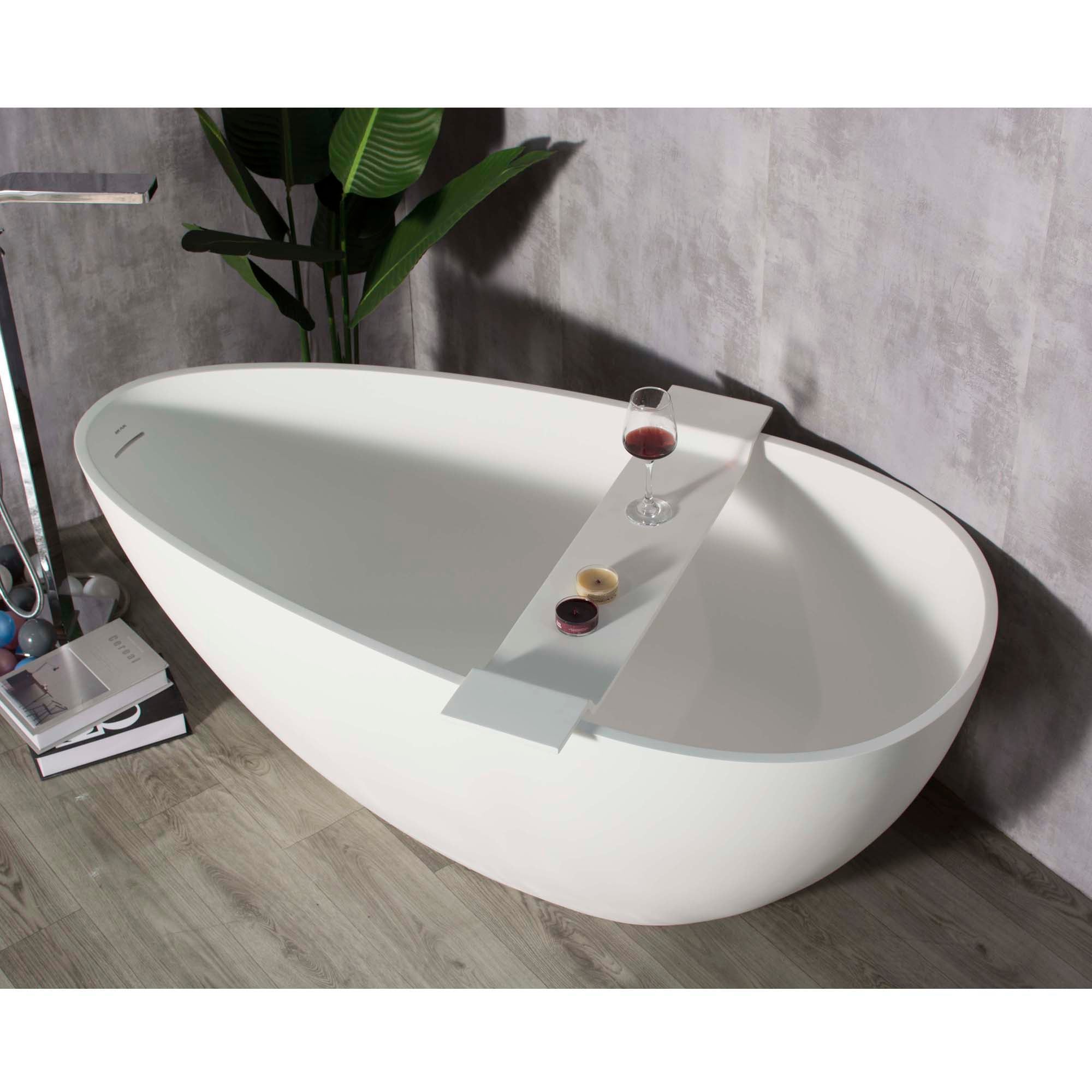 59 in. W Solid Surface Freestanding Flatbottom Soaking Bathtub in Matte White