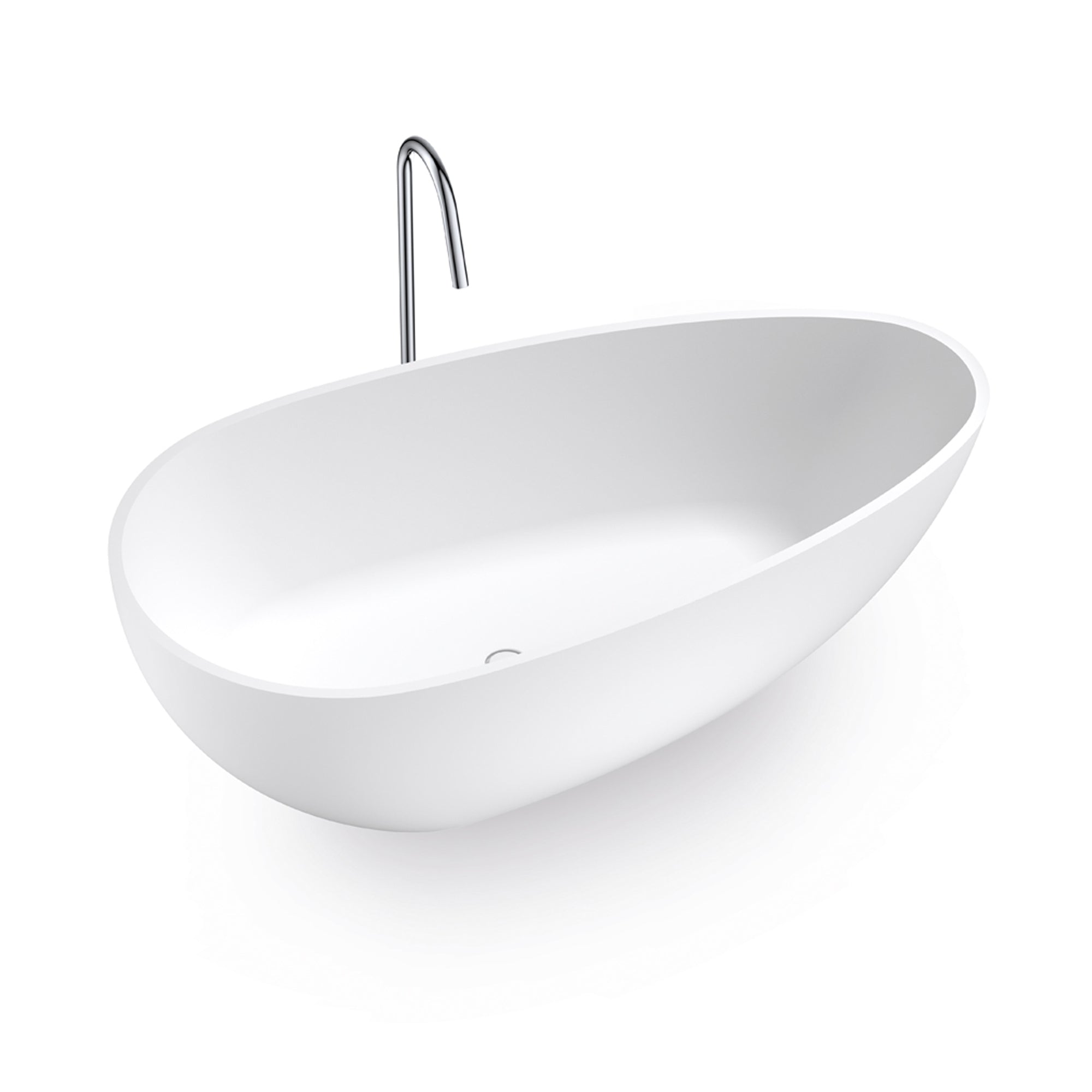 59 in. W Solid Surface Freestanding Flatbottom Soaking Bathtub in Matte White