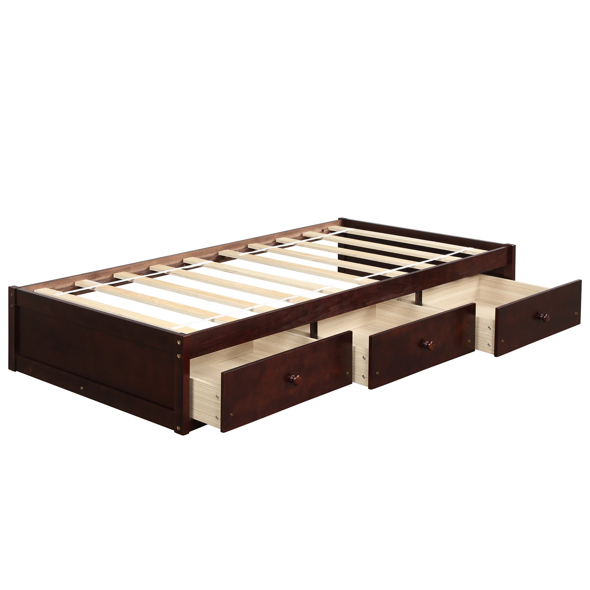 Twin Solid Wood Frame Platform Bed with 3 Drawers