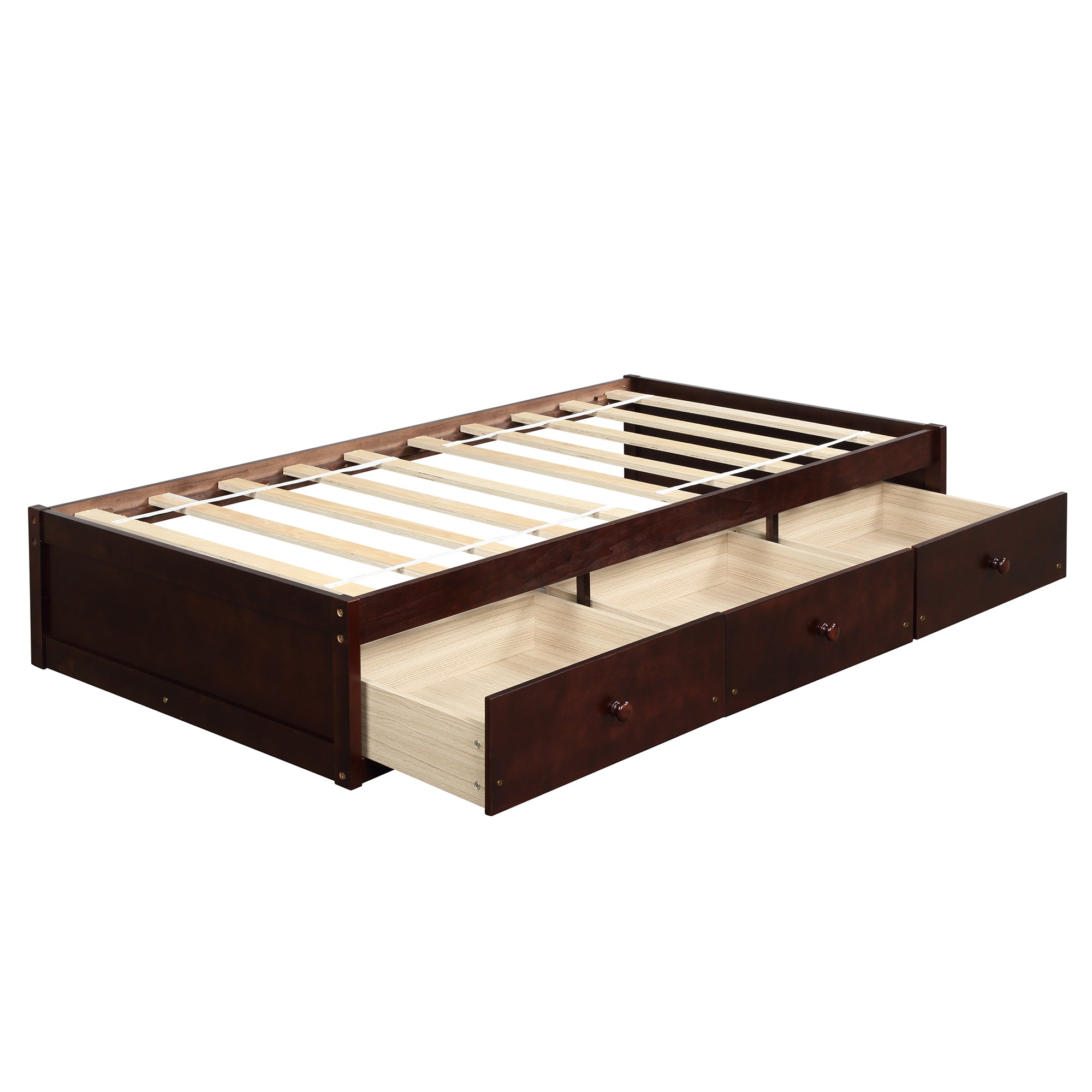 Twin Solid Wood Frame Platform Bed with 3 Drawers