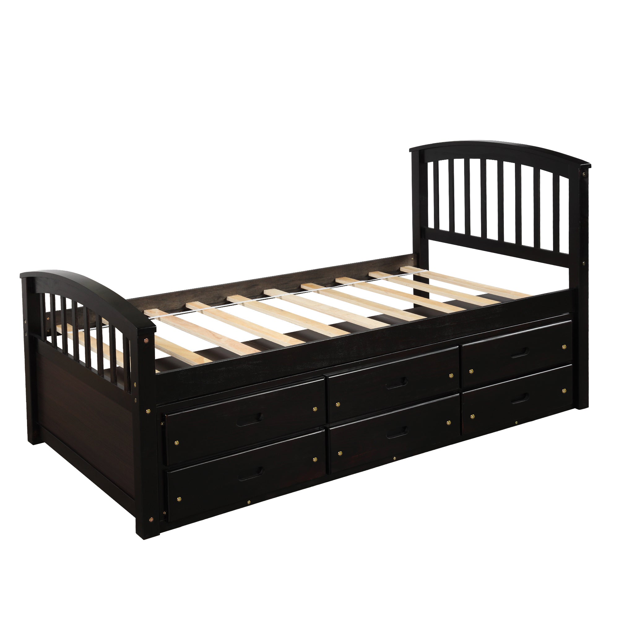 Twin Solid Wood Frame Platform Bed with 6 Drawers
