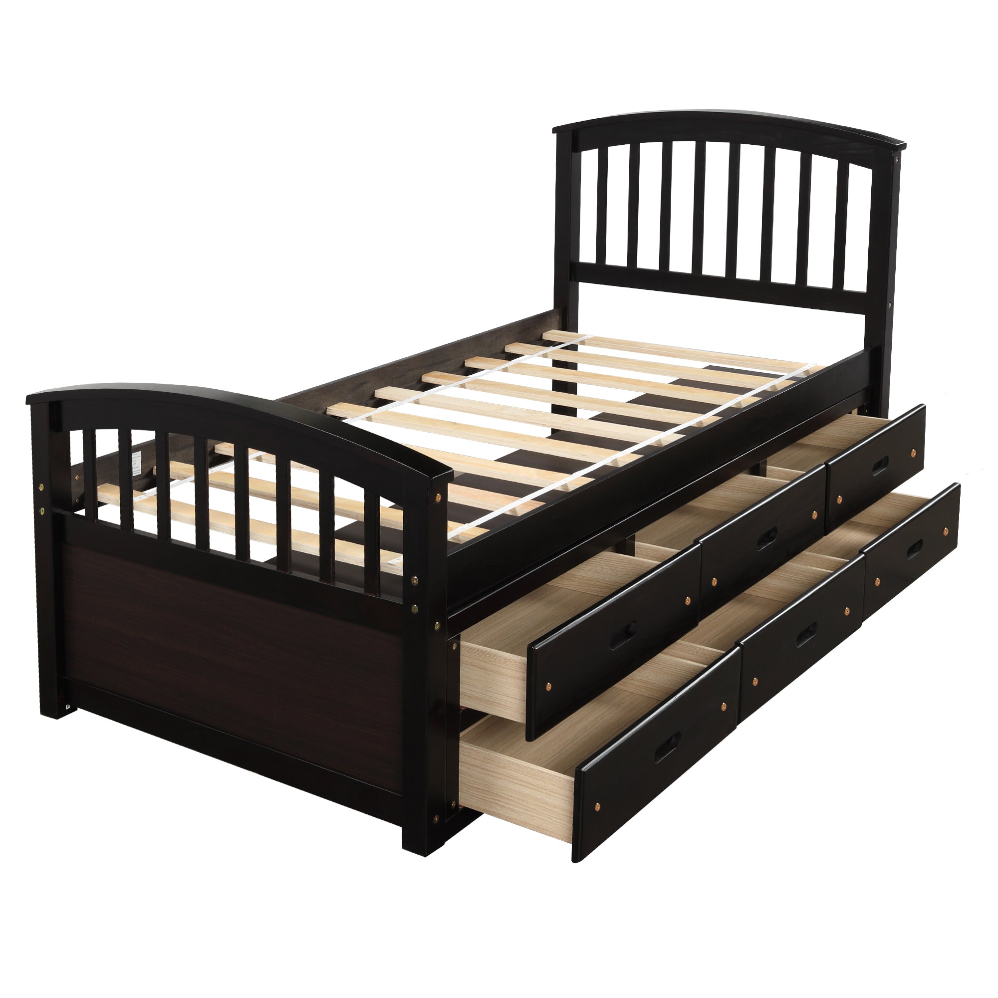 Twin Solid Wood Frame Platform Bed with 6 Drawers