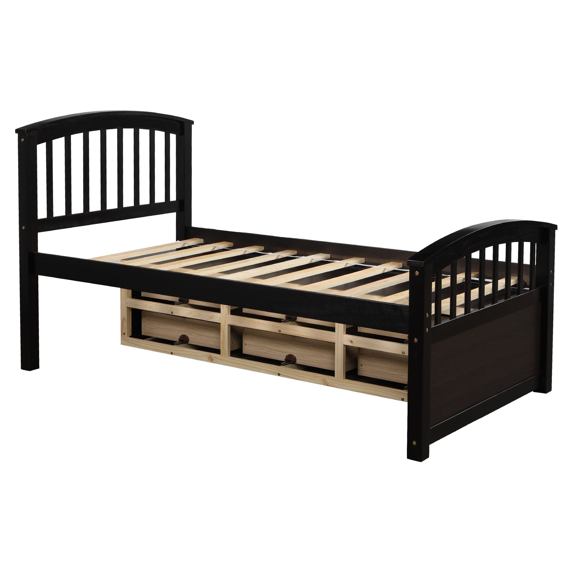 Twin Solid Wood Frame Platform Bed with 6 Drawers