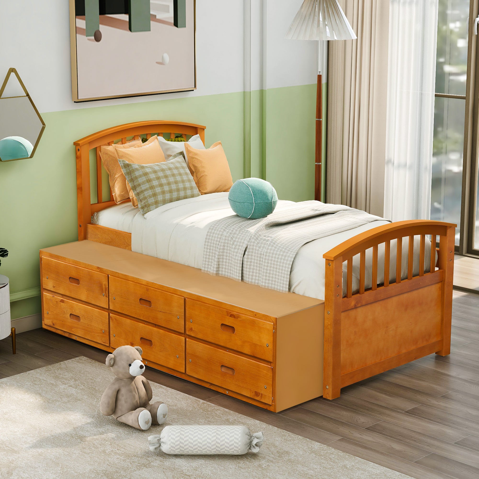 Twin Solid Wood Frame Platform Bed with 6 Drawers