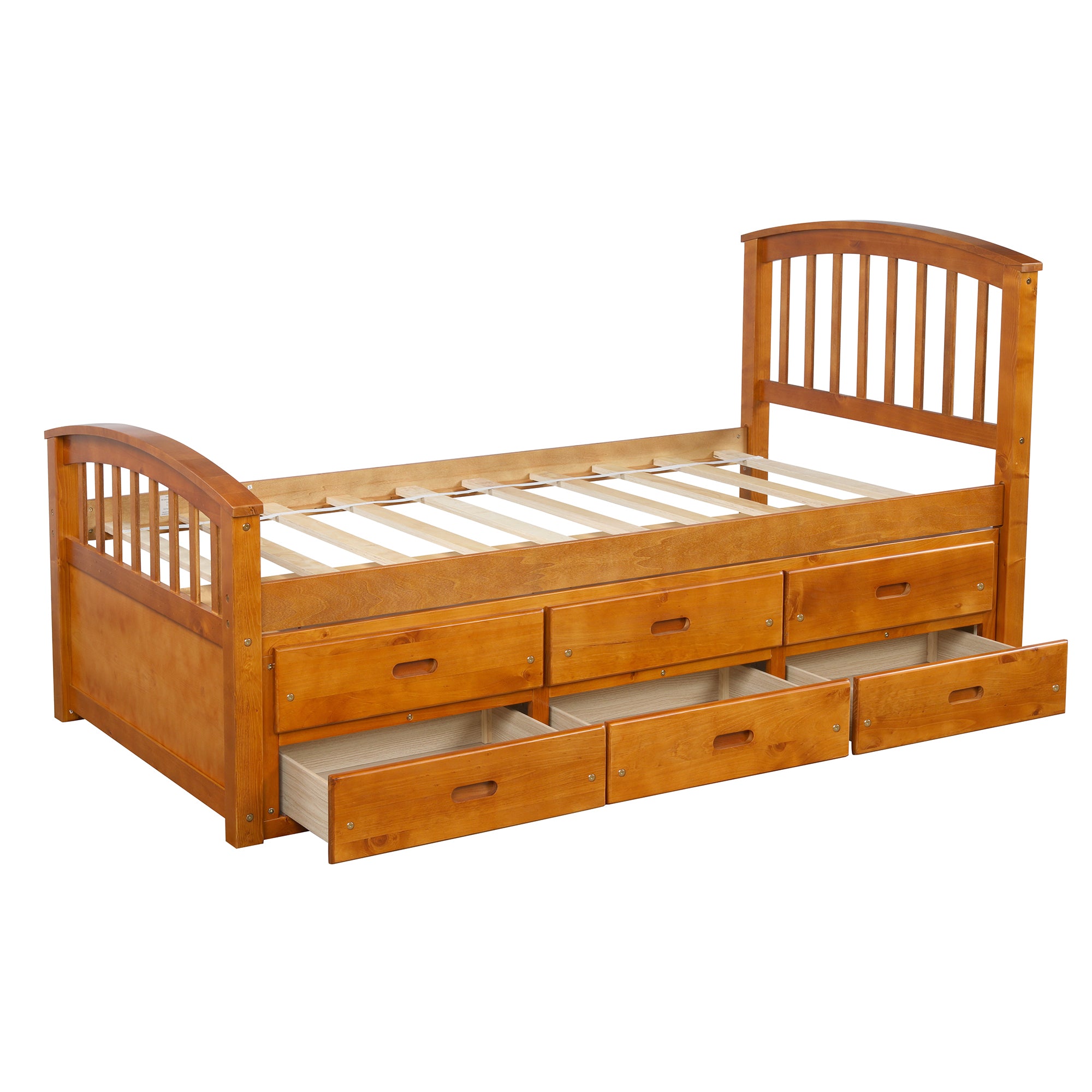 Twin Solid Wood Frame Platform Bed with 6 Drawers