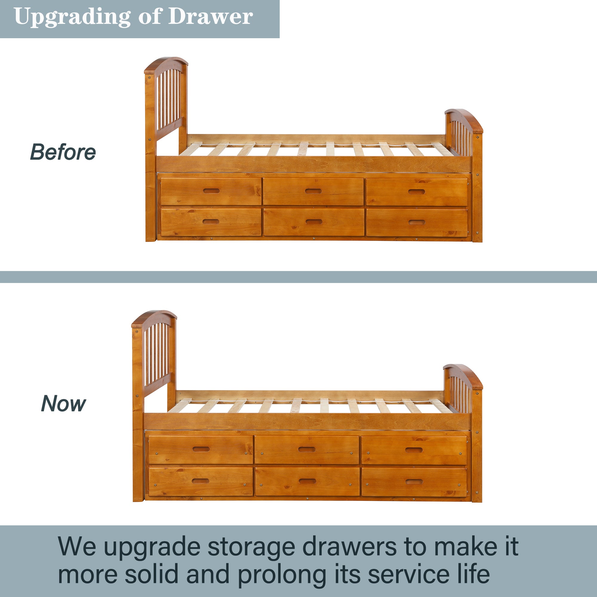 Twin Solid Wood Frame Platform Bed with 6 Drawers