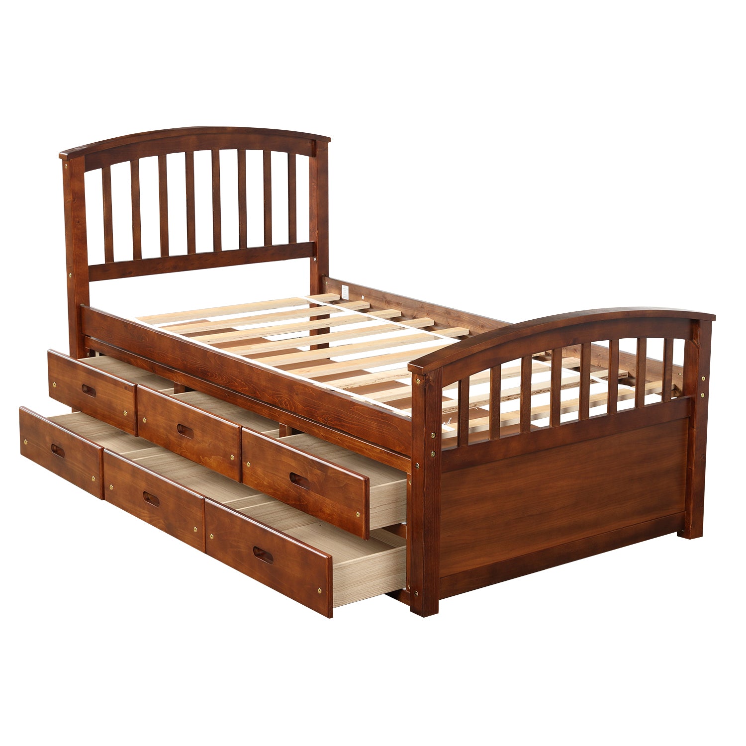 Twin Solid Wood Frame Platform Bed with 6 Drawers