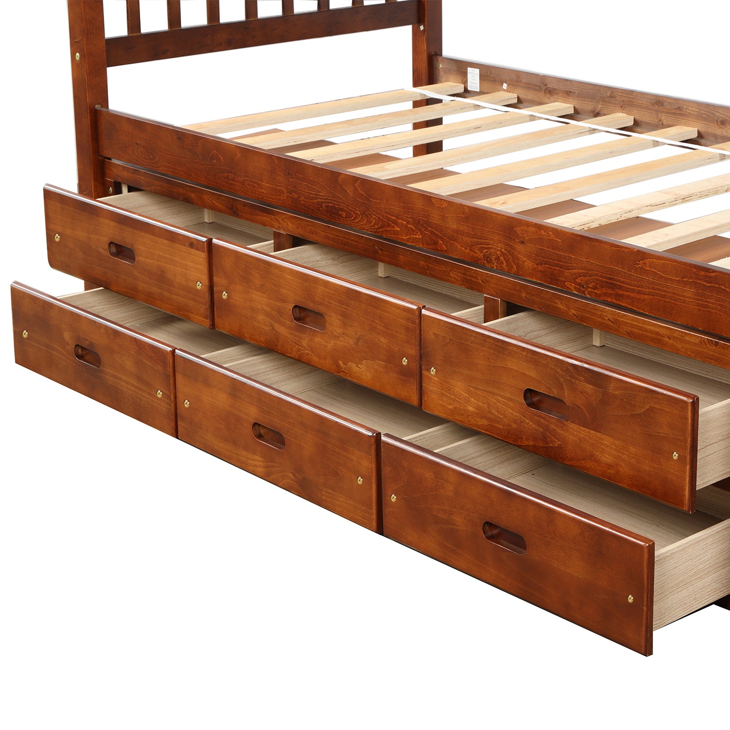 Twin Solid Wood Frame Platform Bed with 6 Drawers