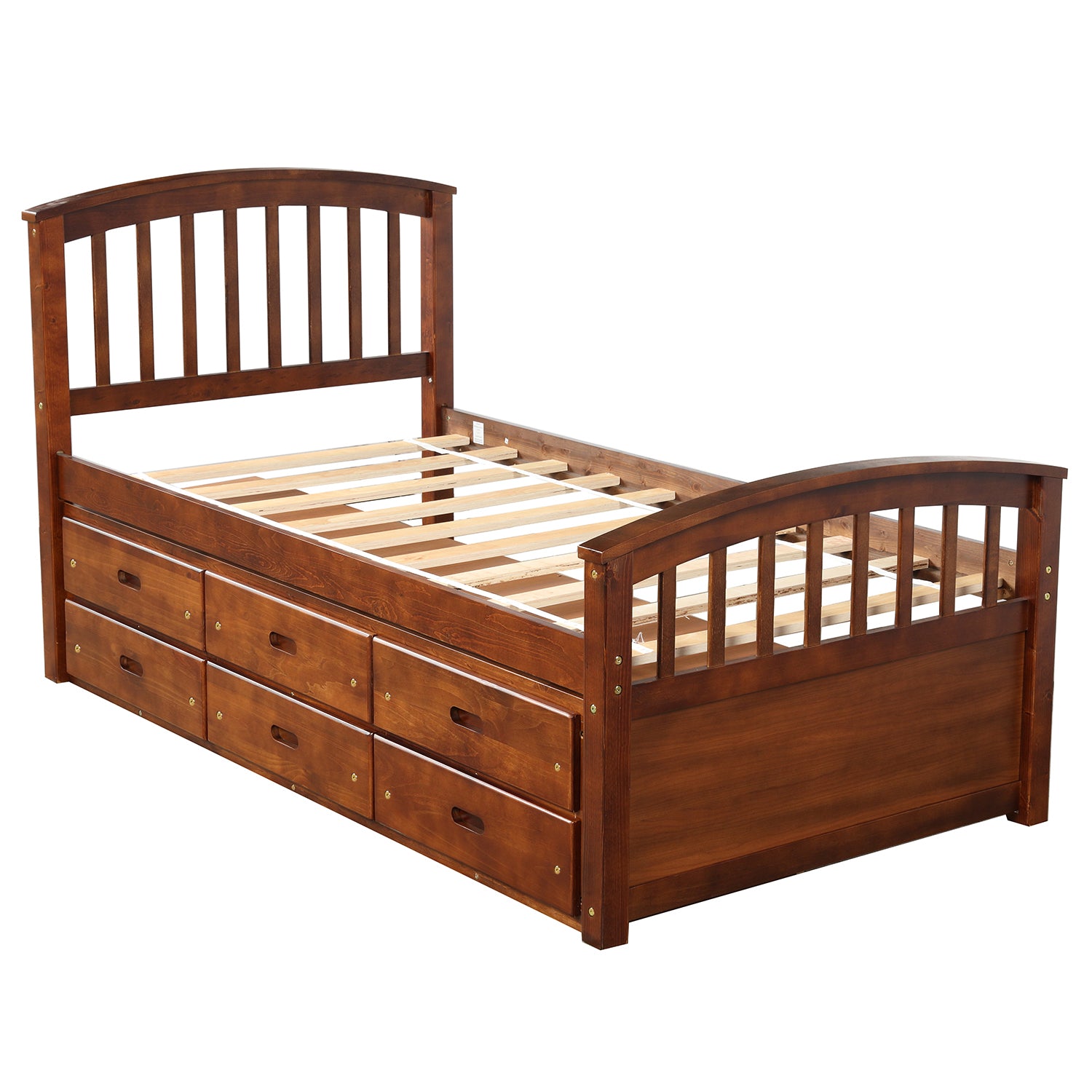 Twin Solid Wood Frame Platform Bed with 6 Drawers