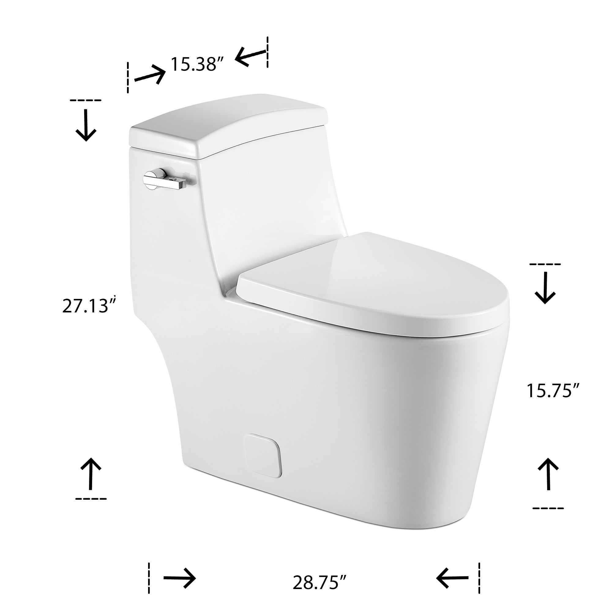 1-piece 0.88/1.28 GPF Dual Flush Elongated Toilet in White Seat Included