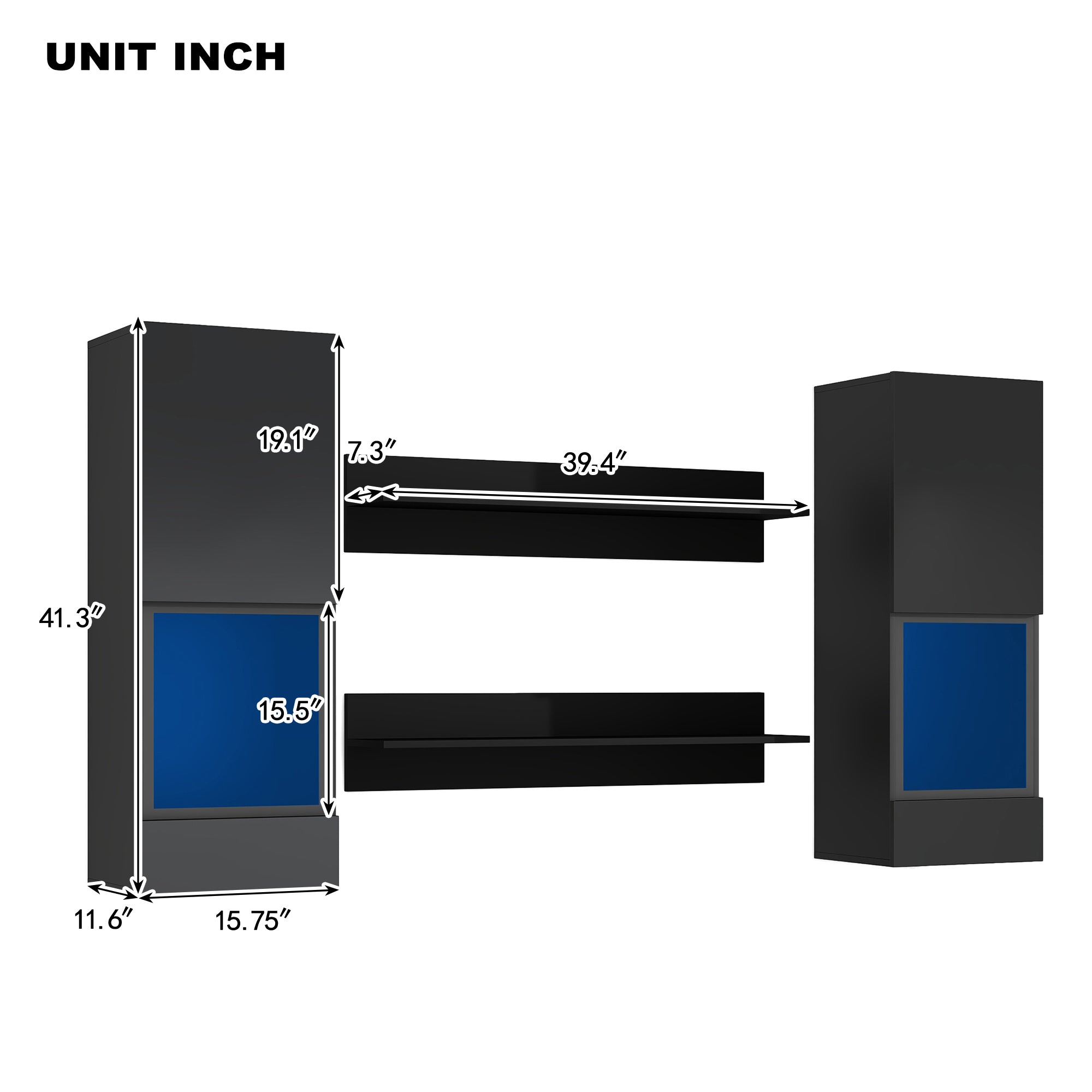 41" Tall Wood Wall Mount Media Storage Cabinets with 2 Shelves