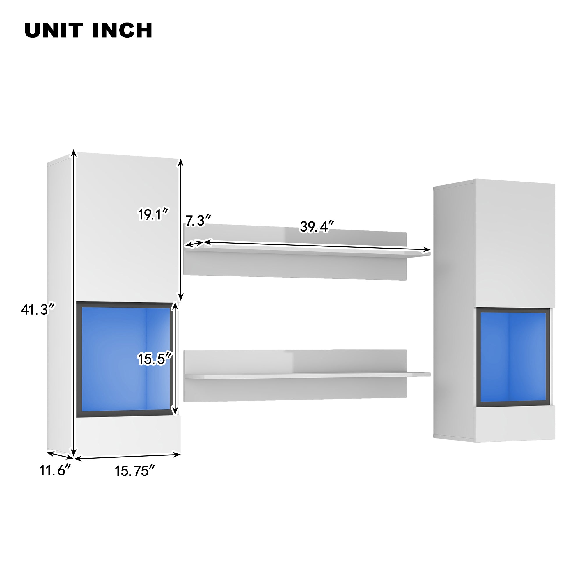 41" Tall Wood Wall Mount Media Storage Cabinets with 2 Shelves