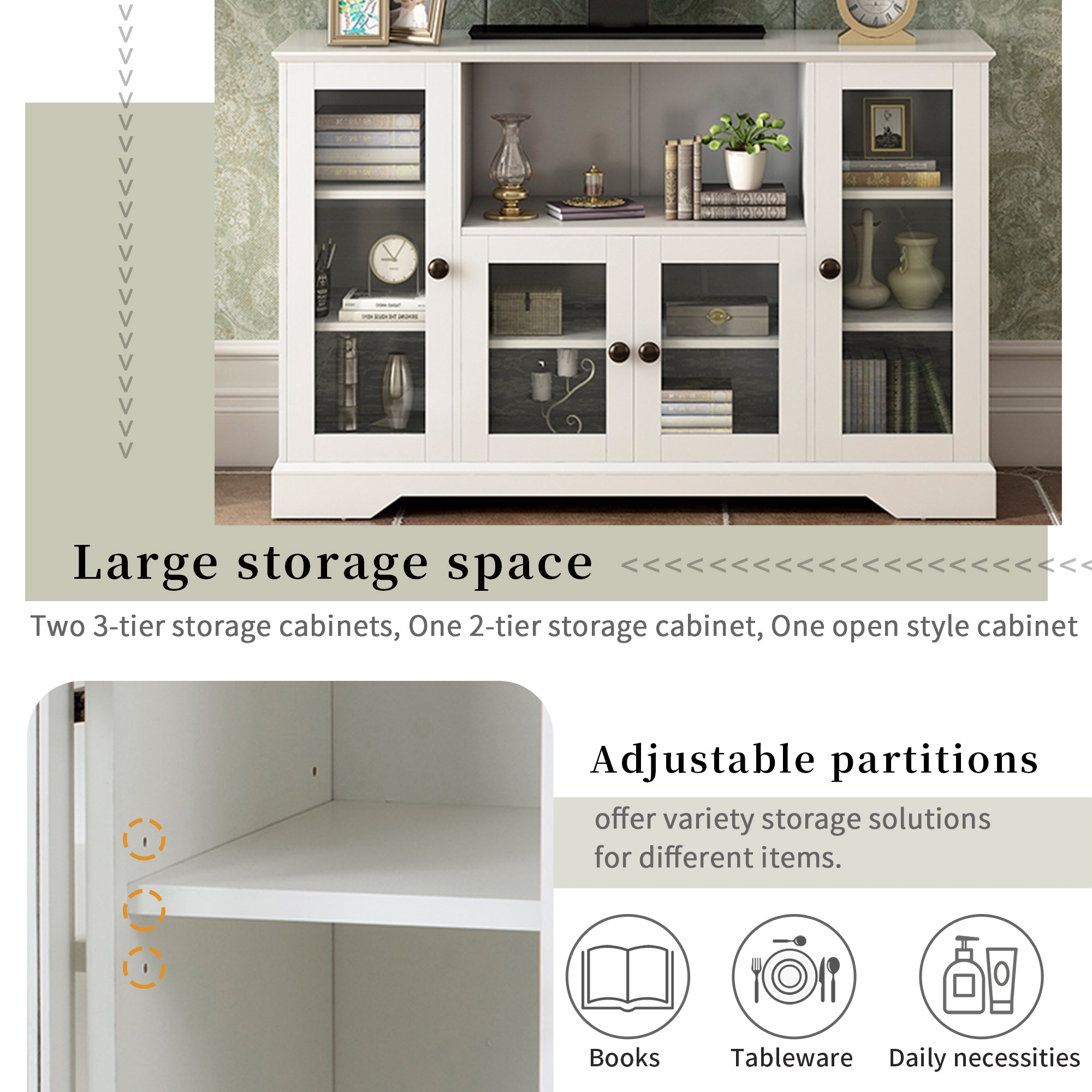 52" L Wood Storage Cabinets with Adjustable Shelves