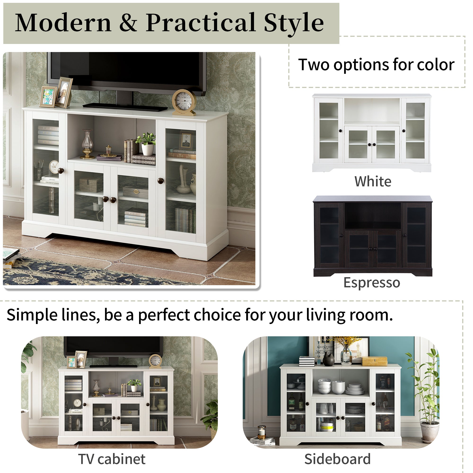 52" L Wood Storage Cabinets with Adjustable Shelves