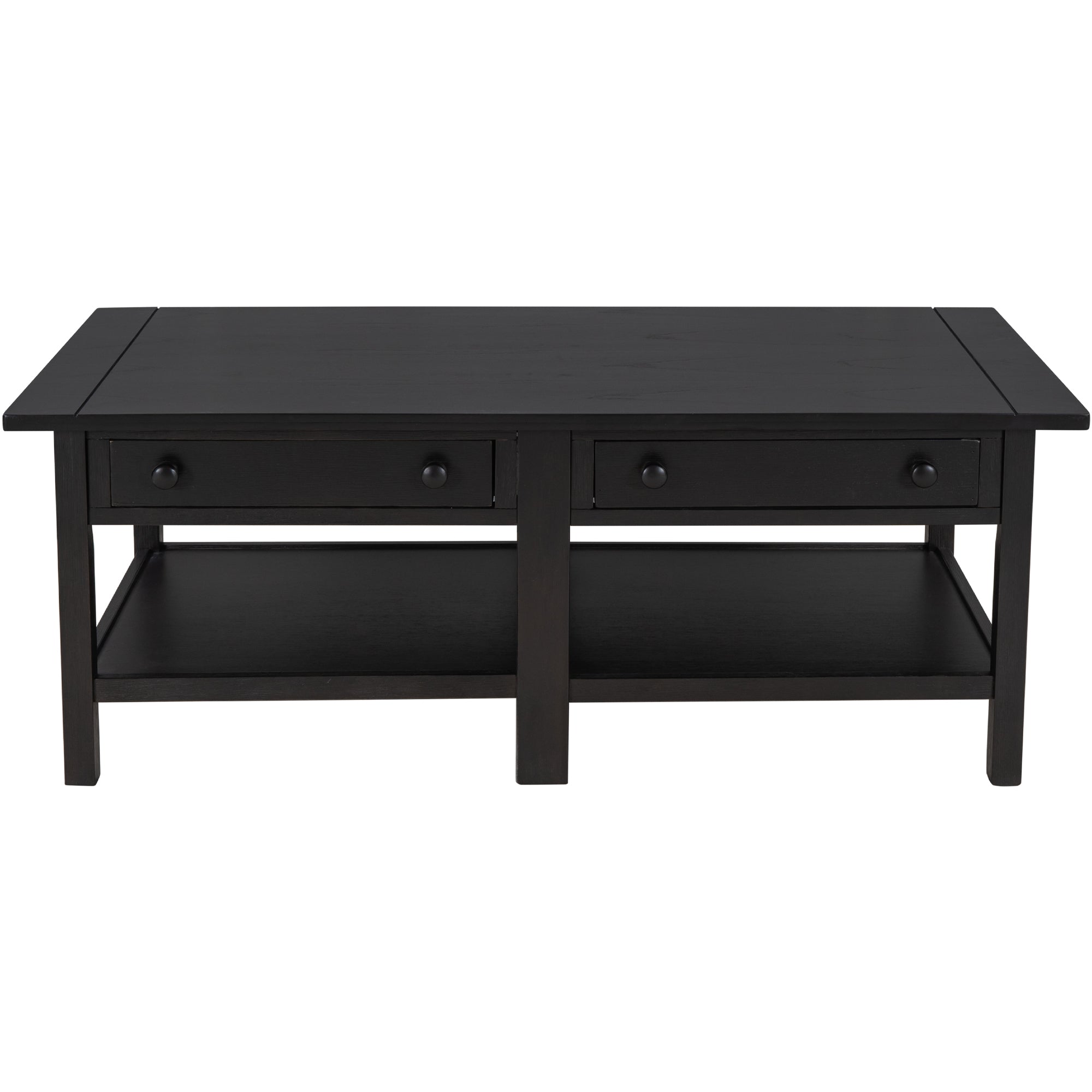2-Drawer Solid Wood Coffee Table with Open Styled Shelf