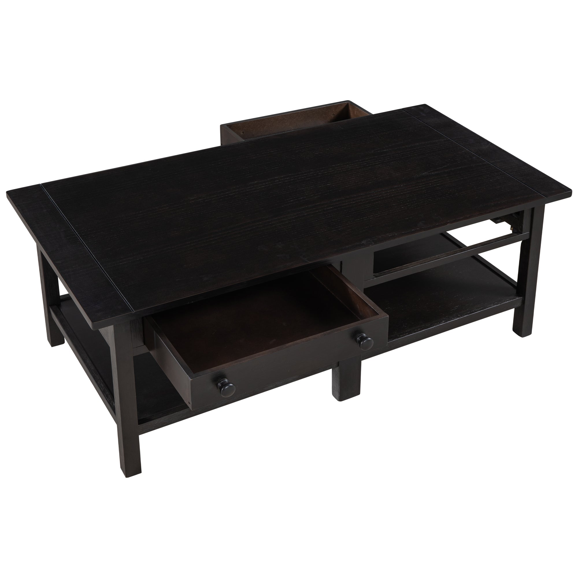 2-Drawer Solid Wood Coffee Table with Open Styled Shelf