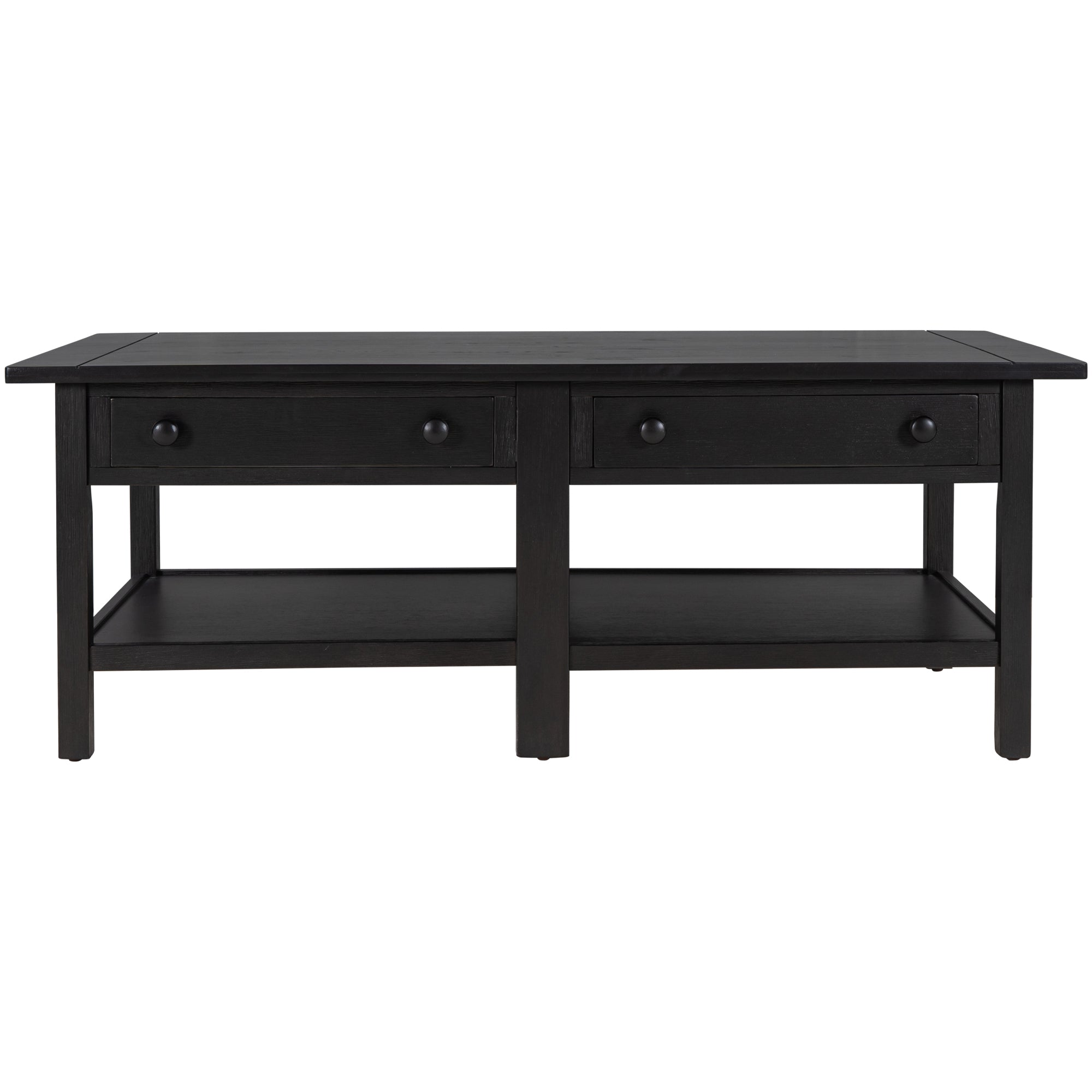 2-Drawer Solid Wood Coffee Table with Open Styled Shelf