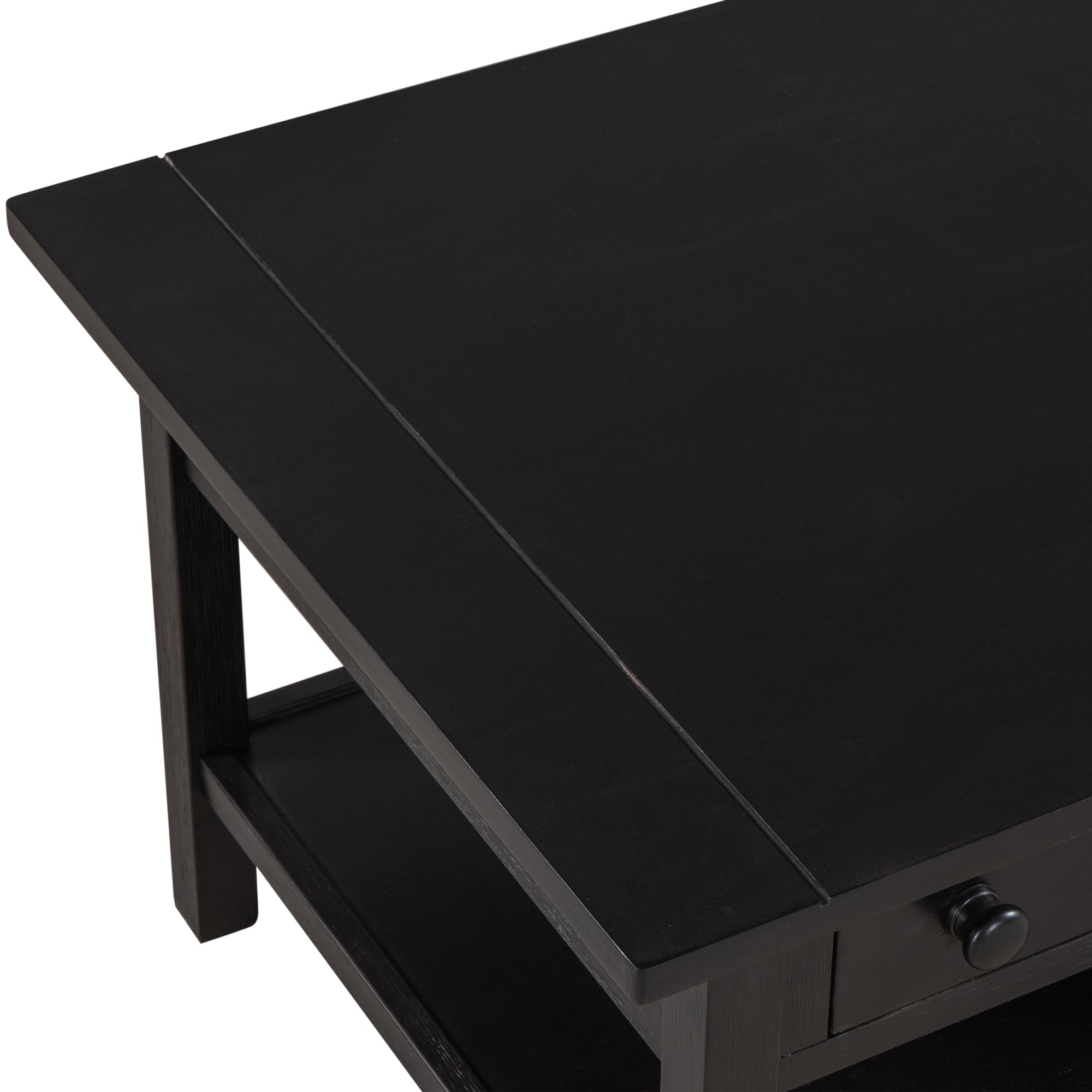 2-Drawer Solid Wood Coffee Table with Open Styled Shelf