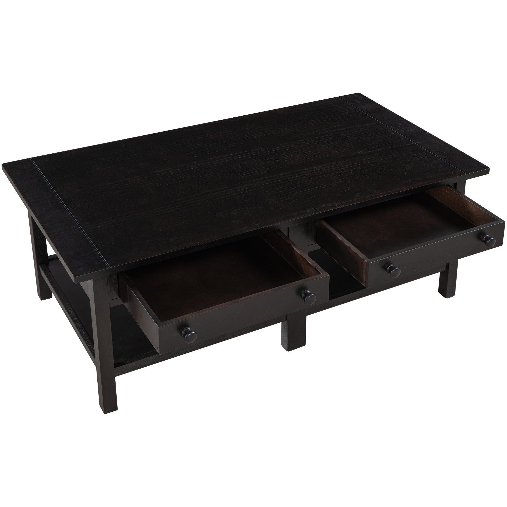 2-Drawer Solid Wood Coffee Table with Open Styled Shelf
