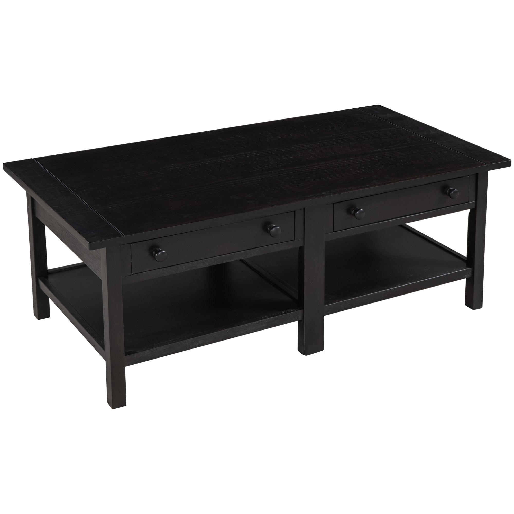 2-Drawer Solid Wood Coffee Table with Open Styled Shelf