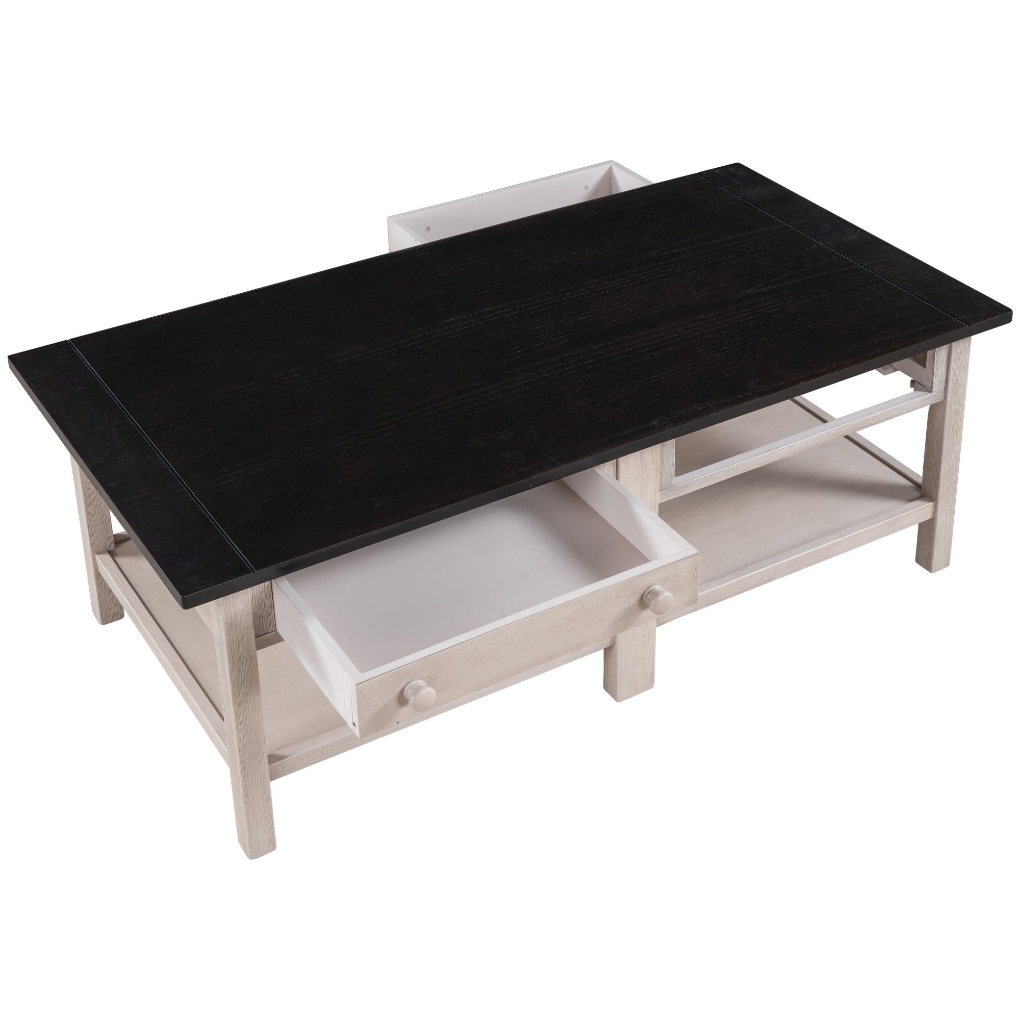 2-Drawer Solid Wood Coffee Table with Open Styled Shelf