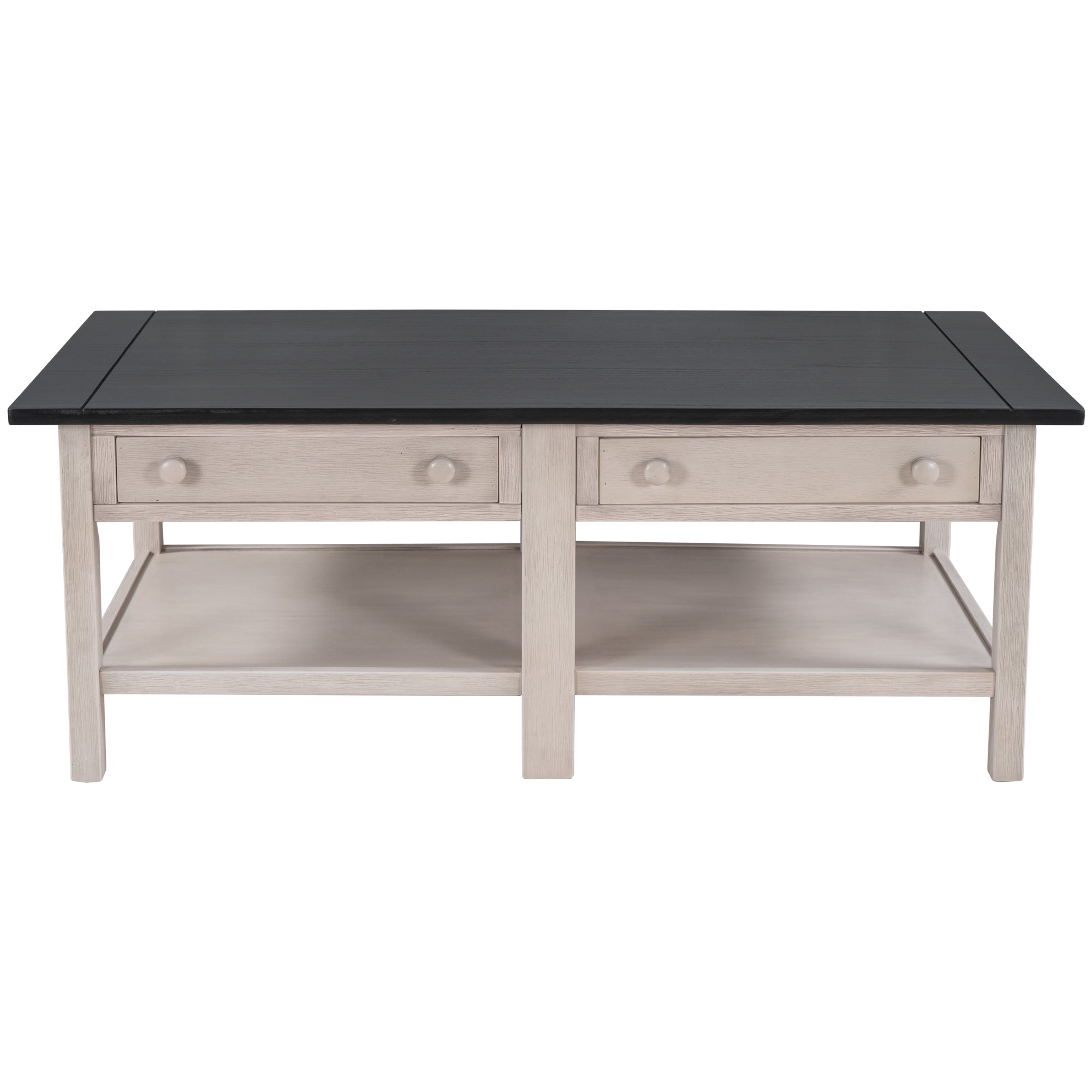2-Drawer Solid Wood Coffee Table with Open Styled Shelf