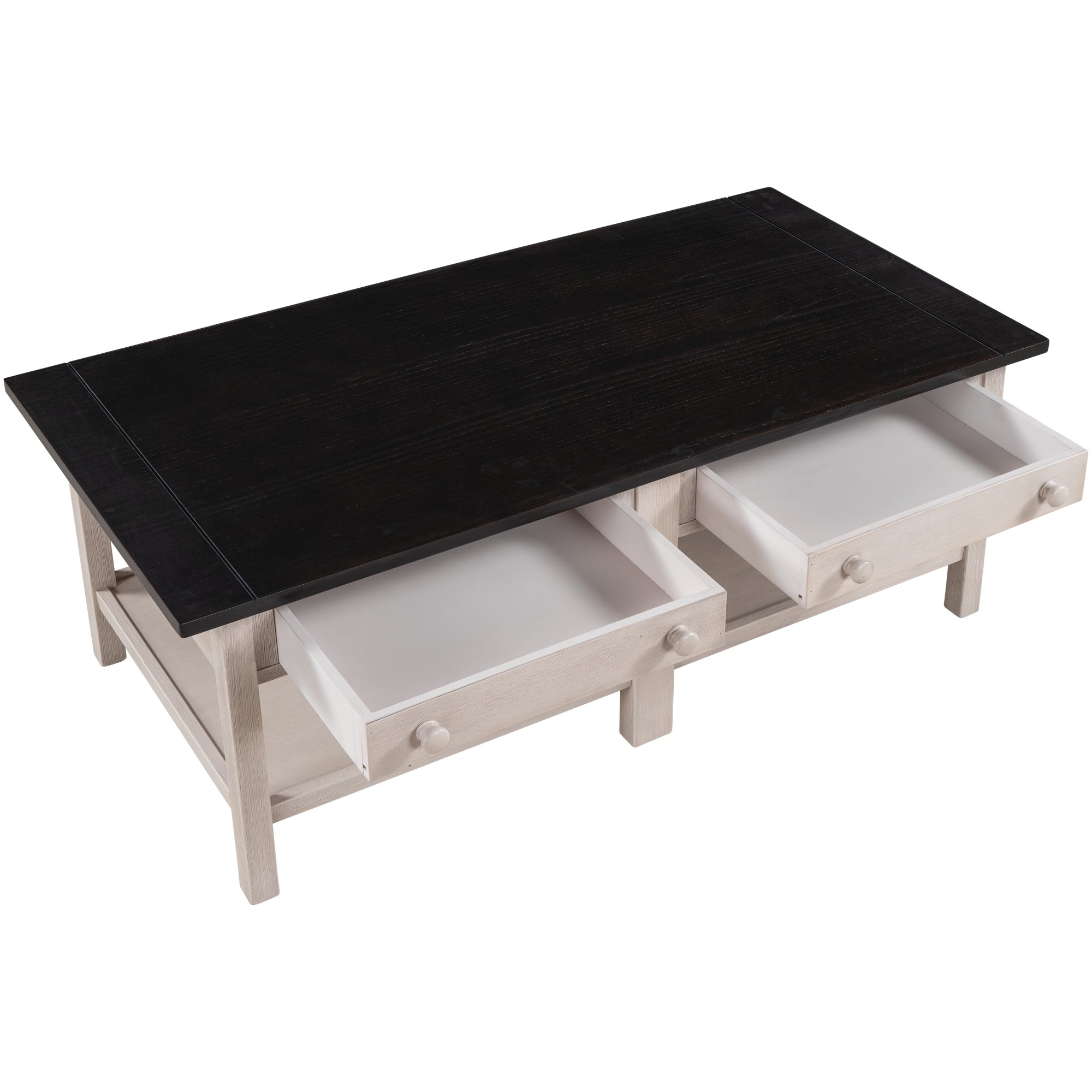 2-Drawer Solid Wood Coffee Table with Open Styled Shelf
