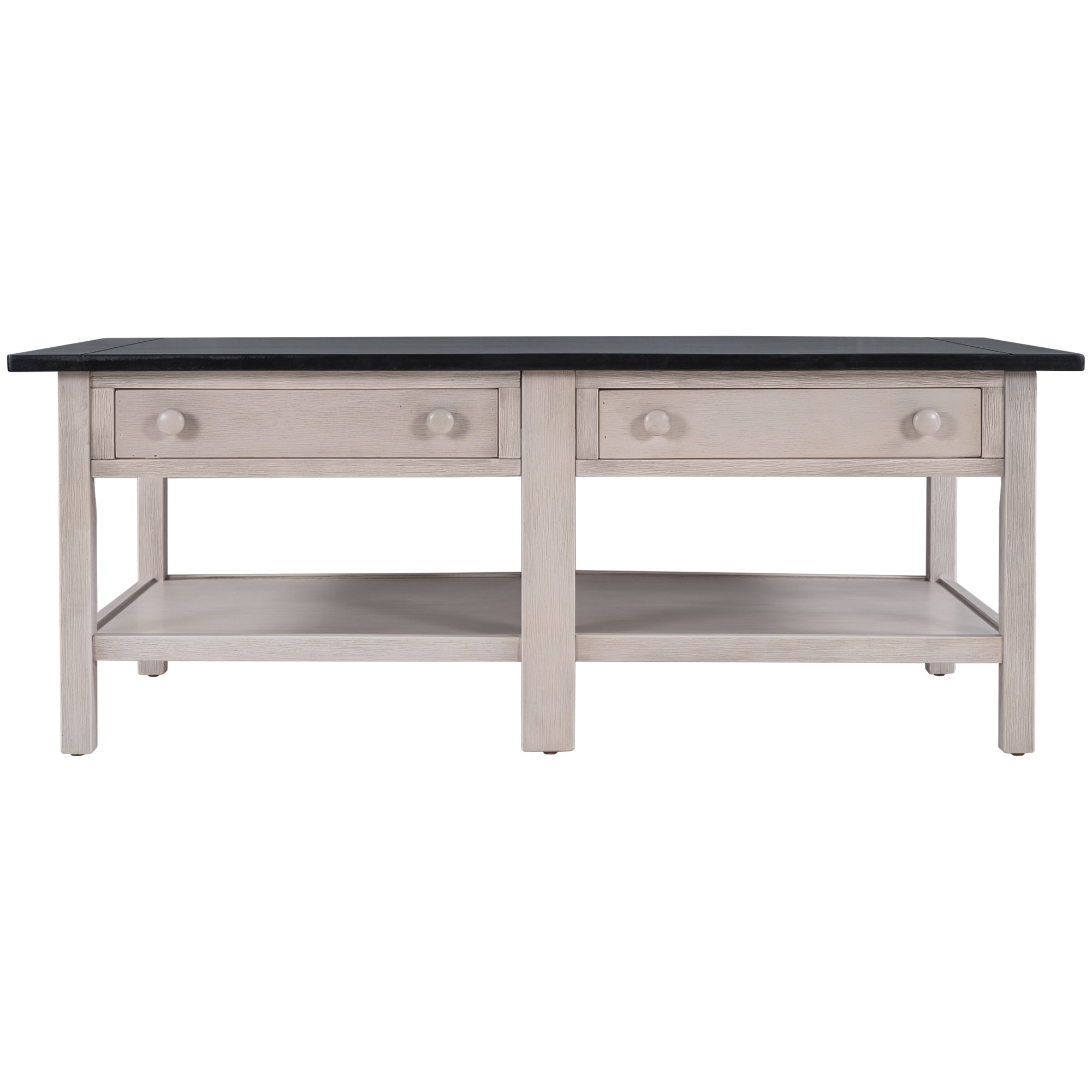 2-Drawer Solid Wood Coffee Table with Open Styled Shelf