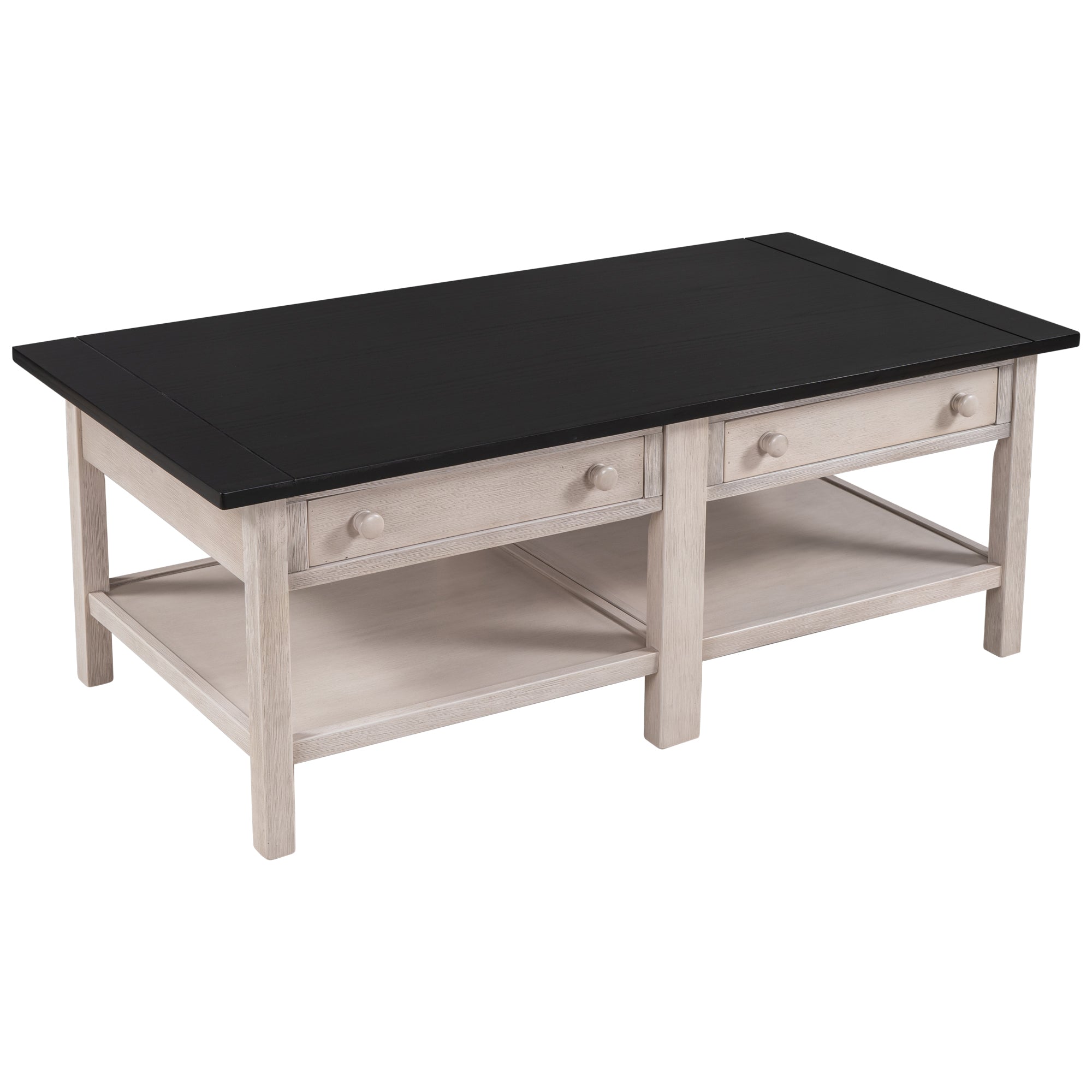 2-Drawer Solid Wood Coffee Table with Open Styled Shelf