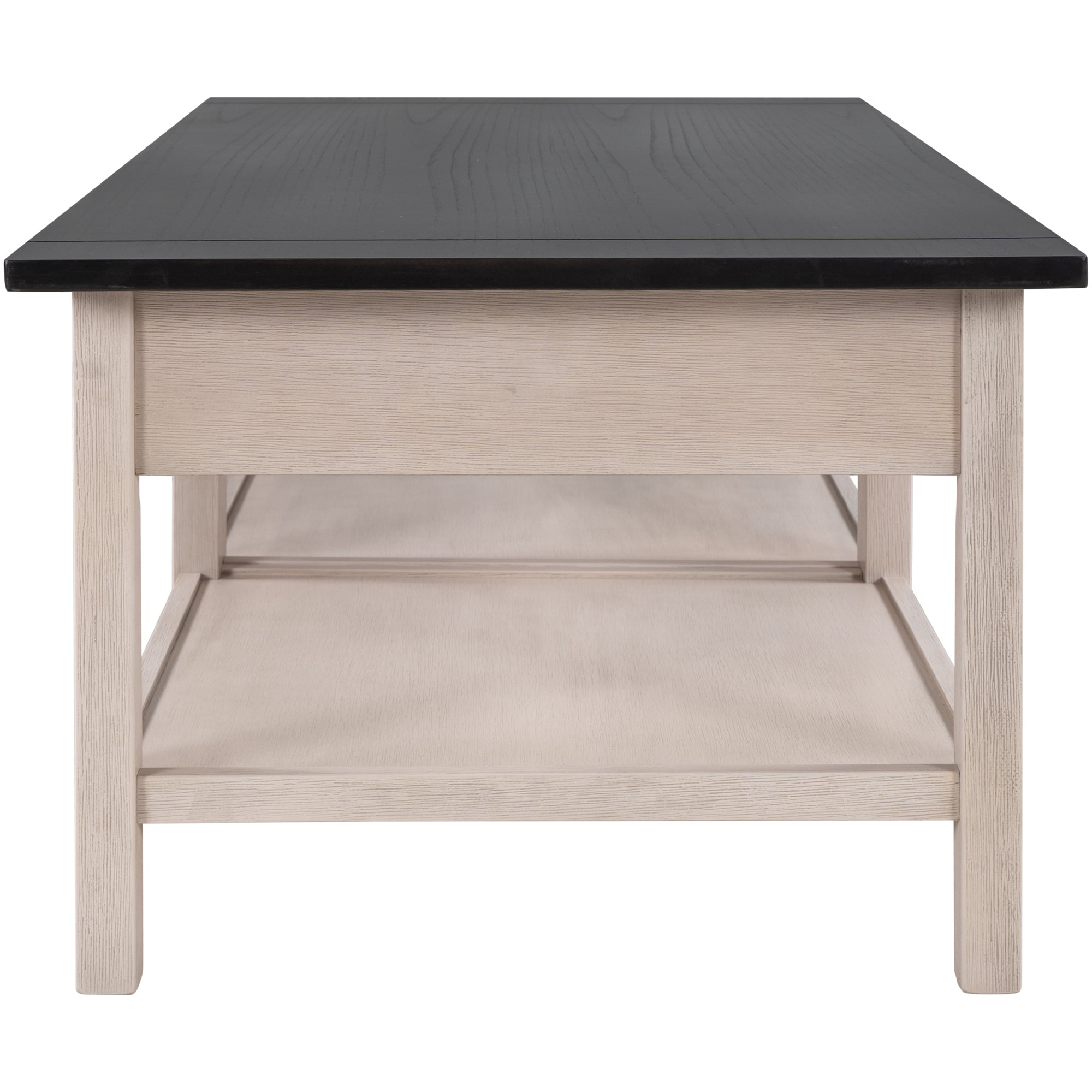 2-Drawer Solid Wood Coffee Table with Open Styled Shelf