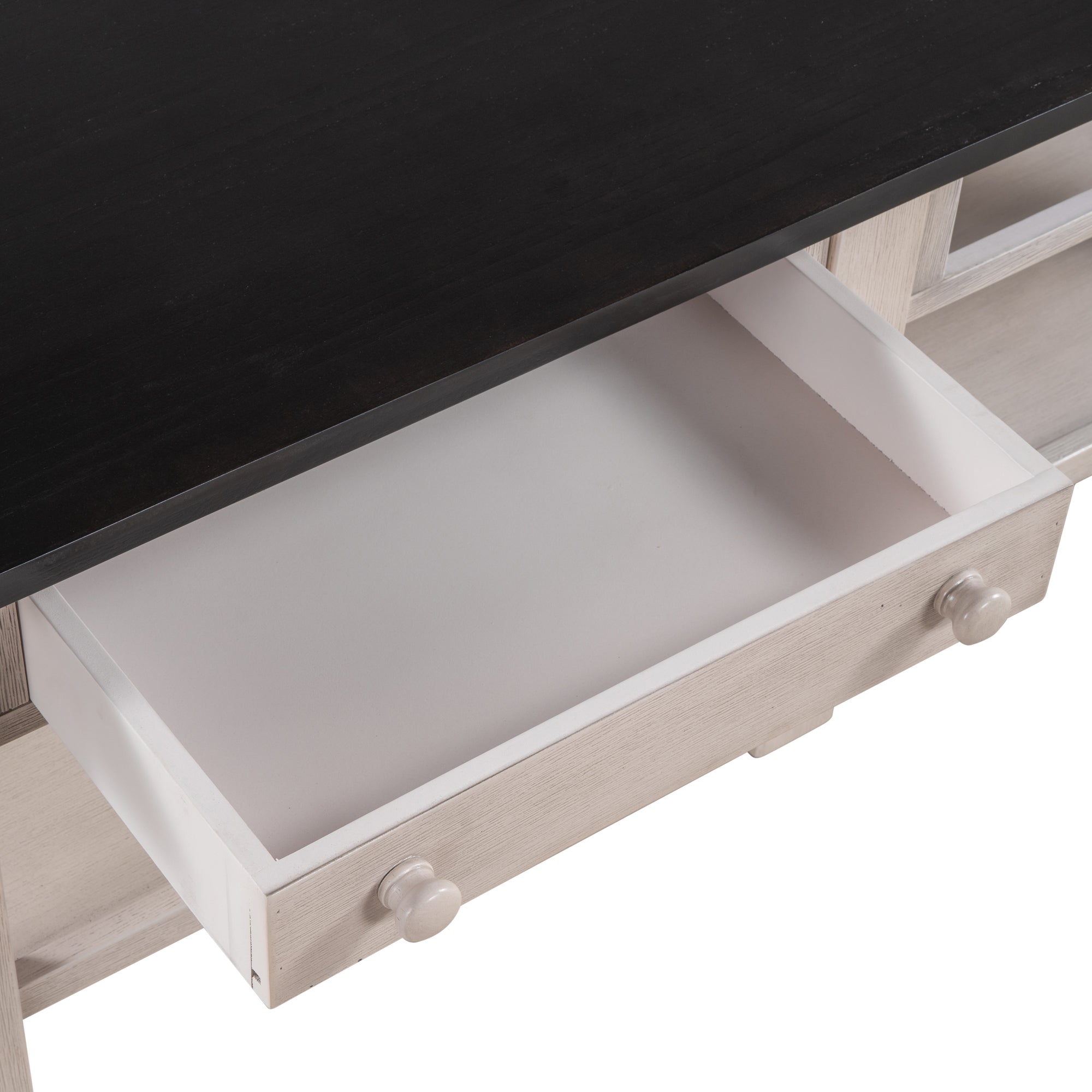 2-Drawer Solid Wood Coffee Table with Open Styled Shelf