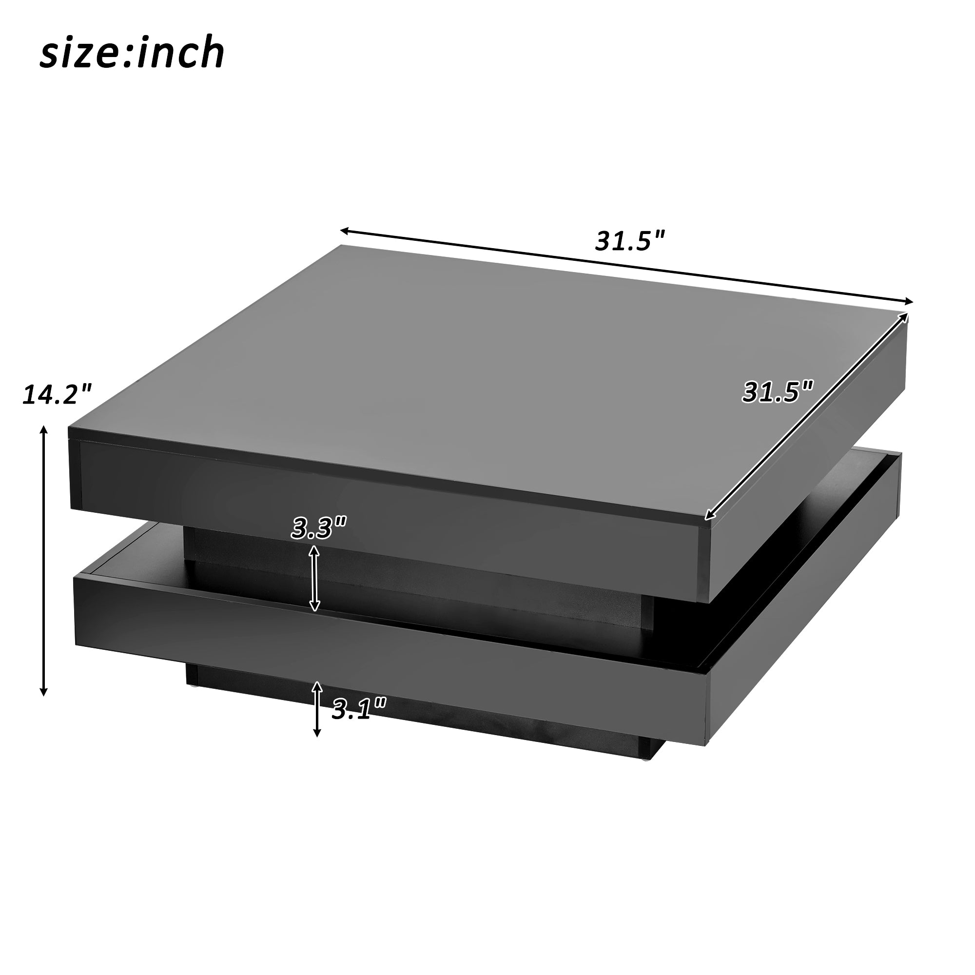 2-Tier Wood Coffee Table with 16-color LED Lights
