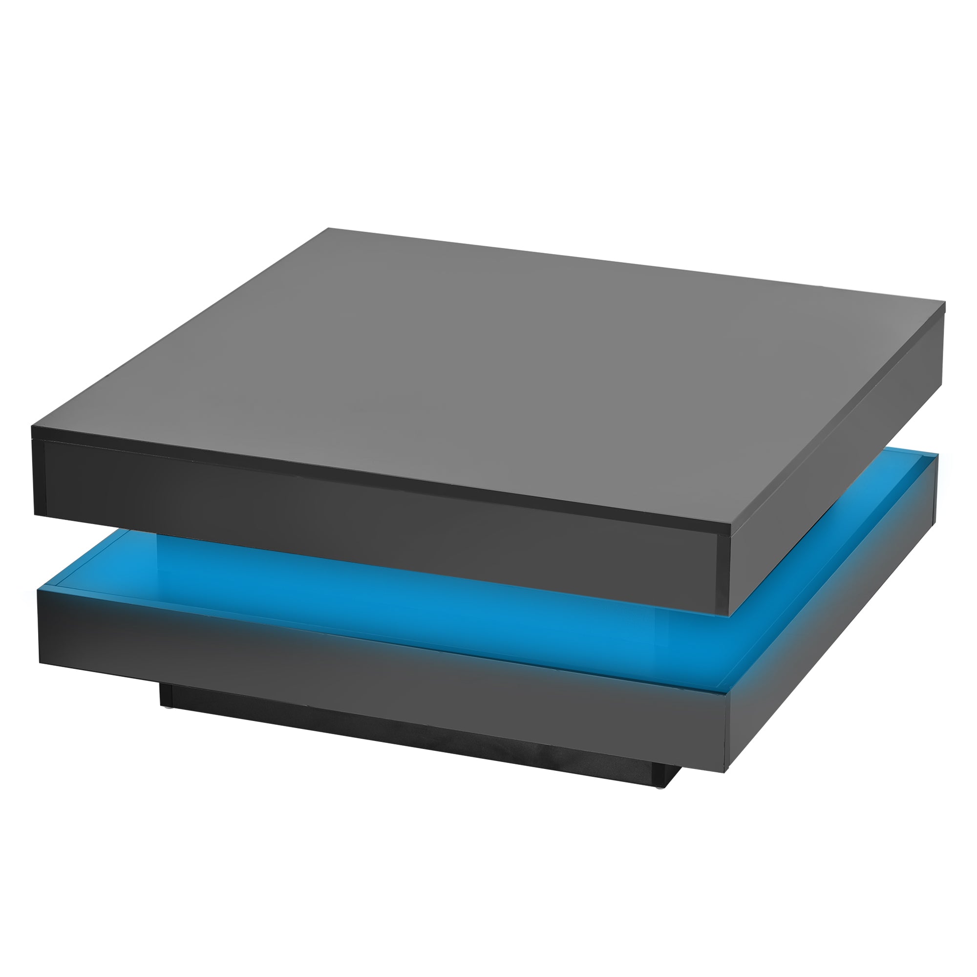 2-Tier Wood Coffee Table with 16-color LED Lights