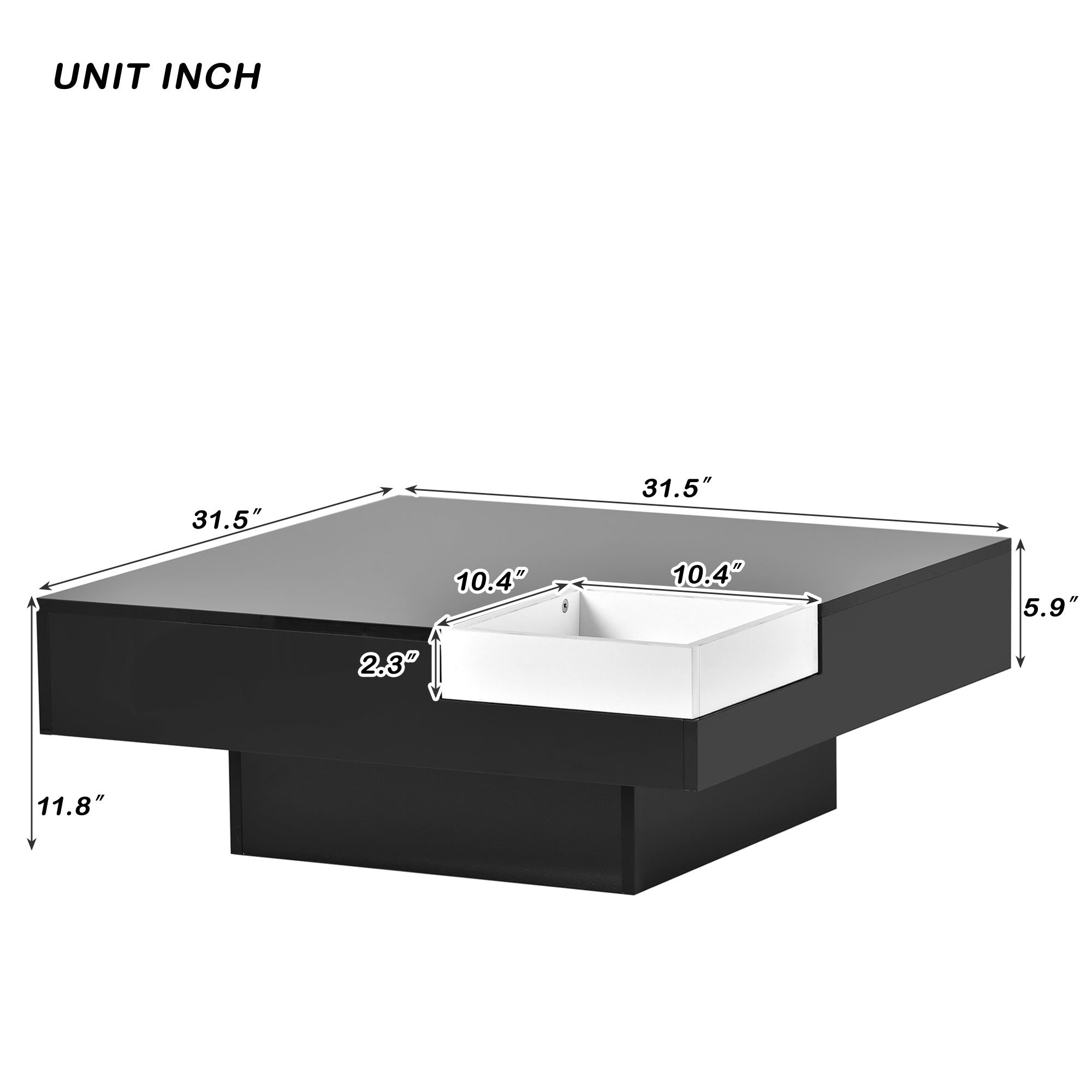 Square Coffee Table with 16-color LED Lights