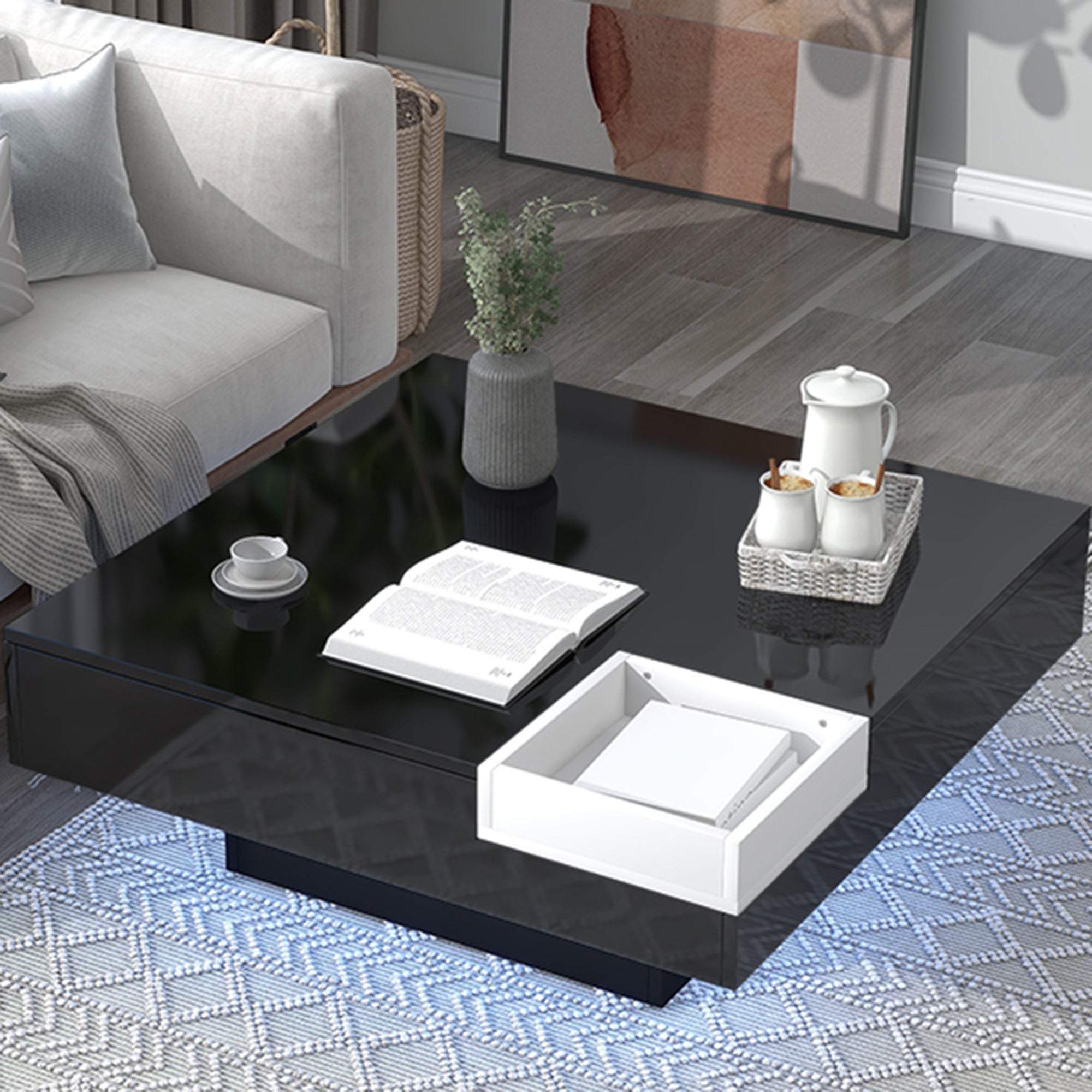 Square Coffee Table with 16-color LED Lights