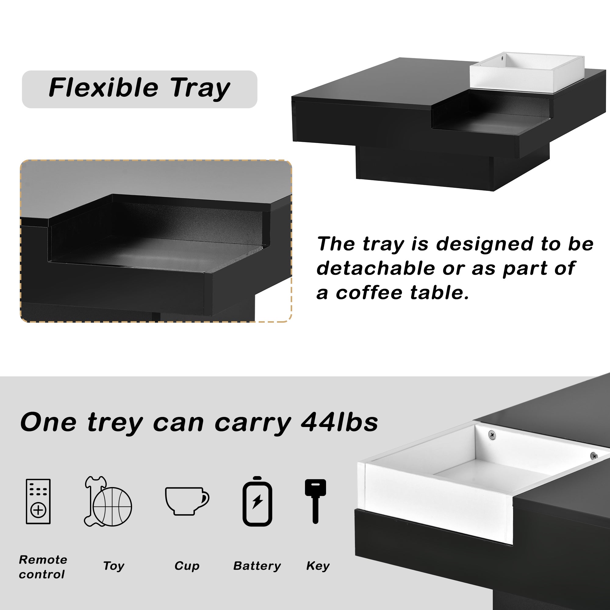 Square Coffee Table with 16-color LED Lights