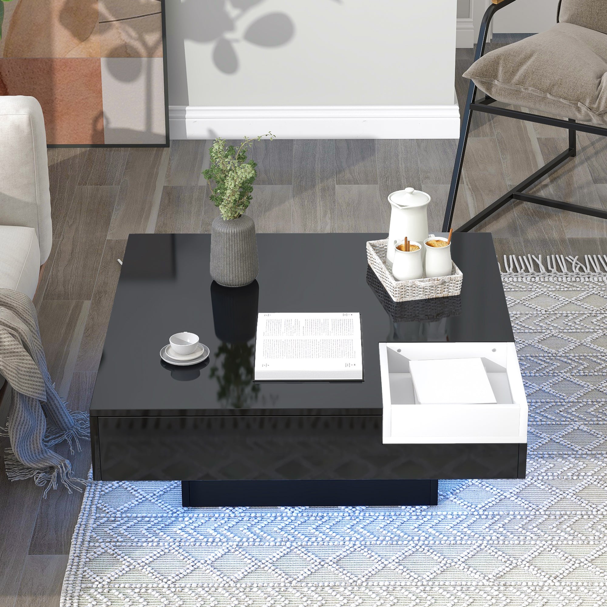 Square Coffee Table with 16-color LED Lights