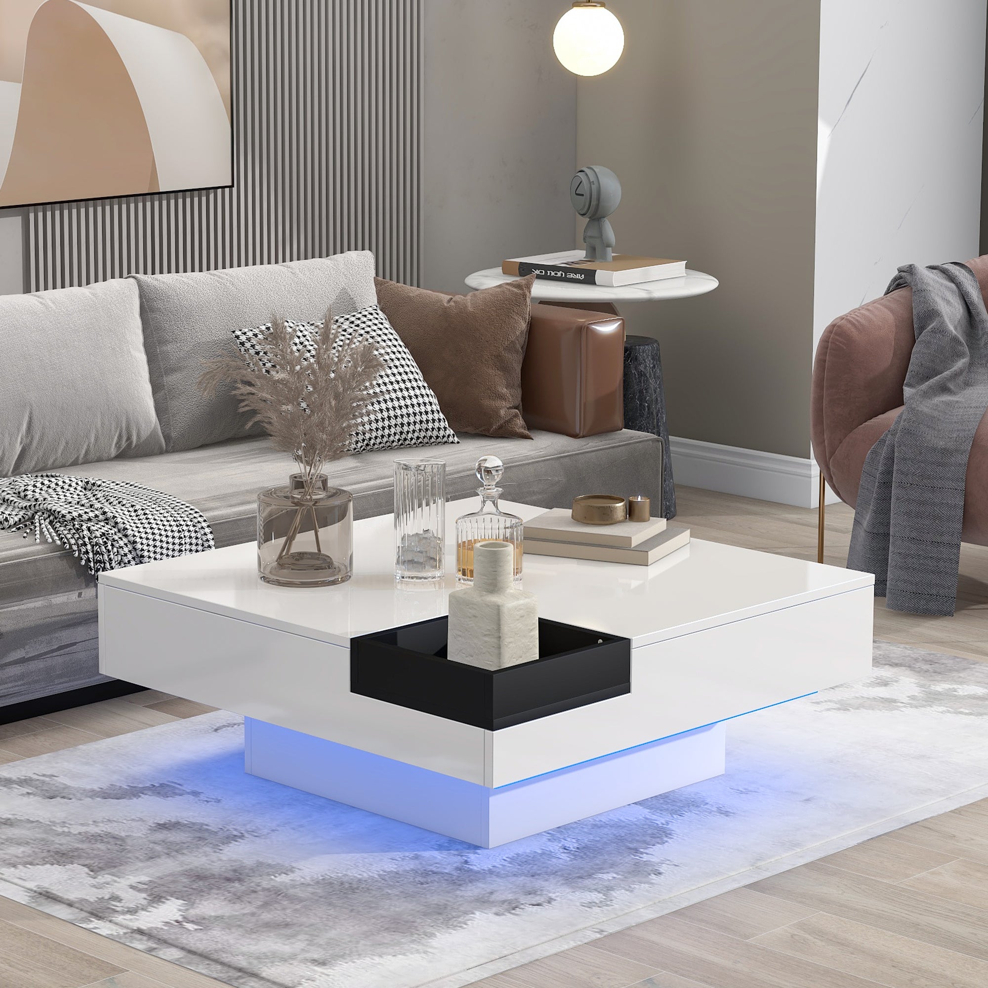 Square Coffee Table with 16-color LED Lights