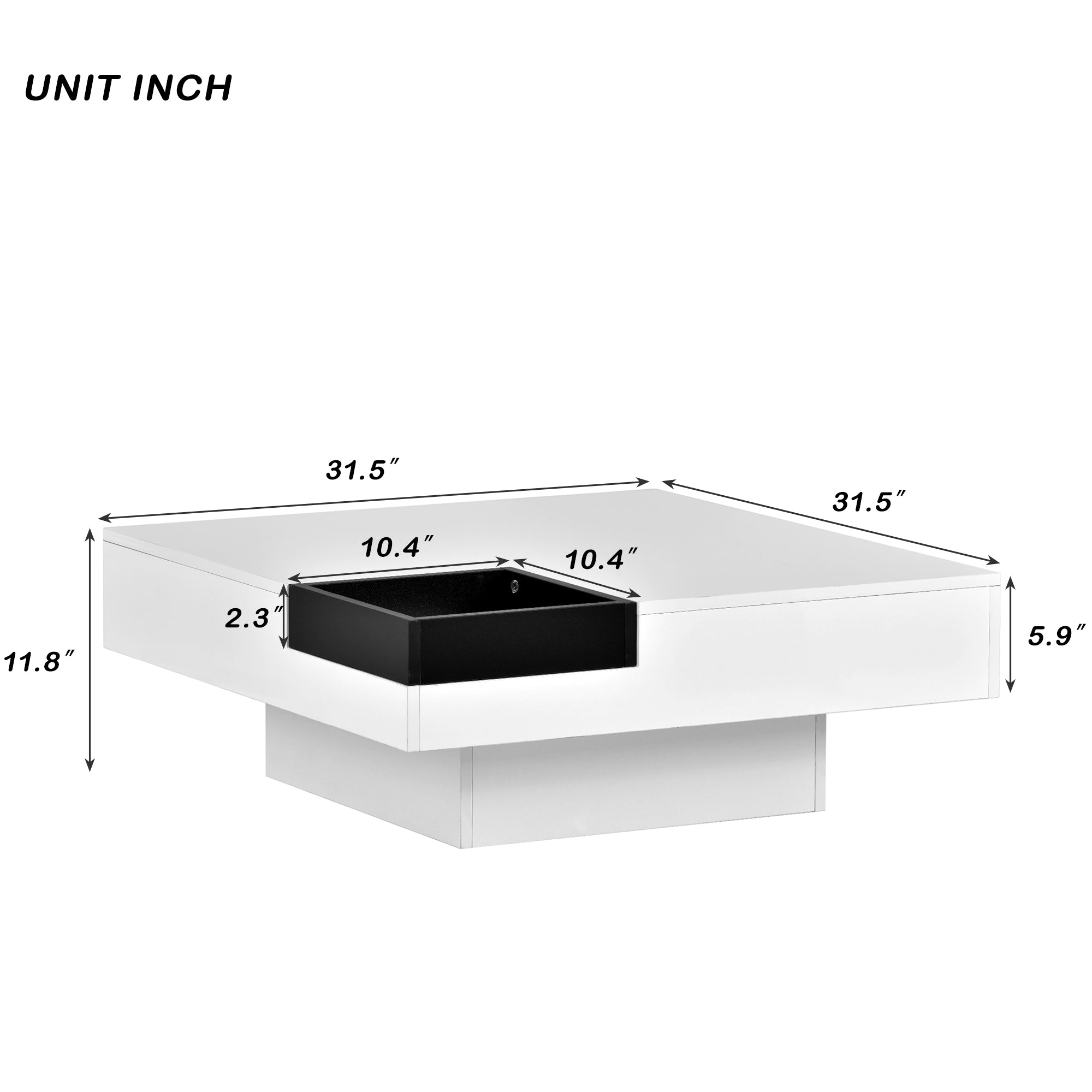 Square Coffee Table with 16-color LED Lights