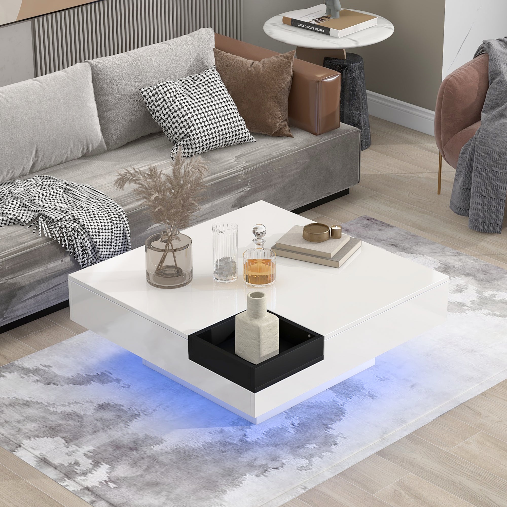 Square Coffee Table with 16-color LED Lights