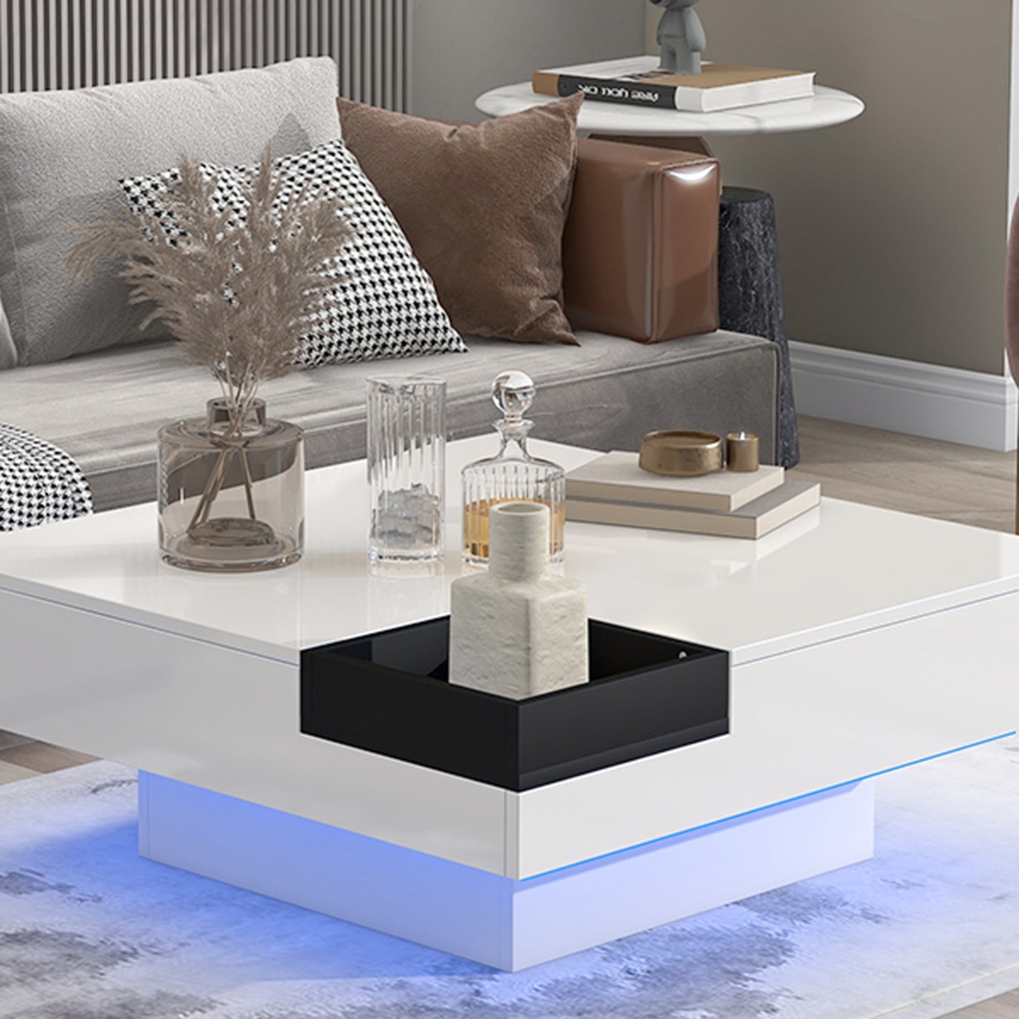 Square Coffee Table with 16-color LED Lights