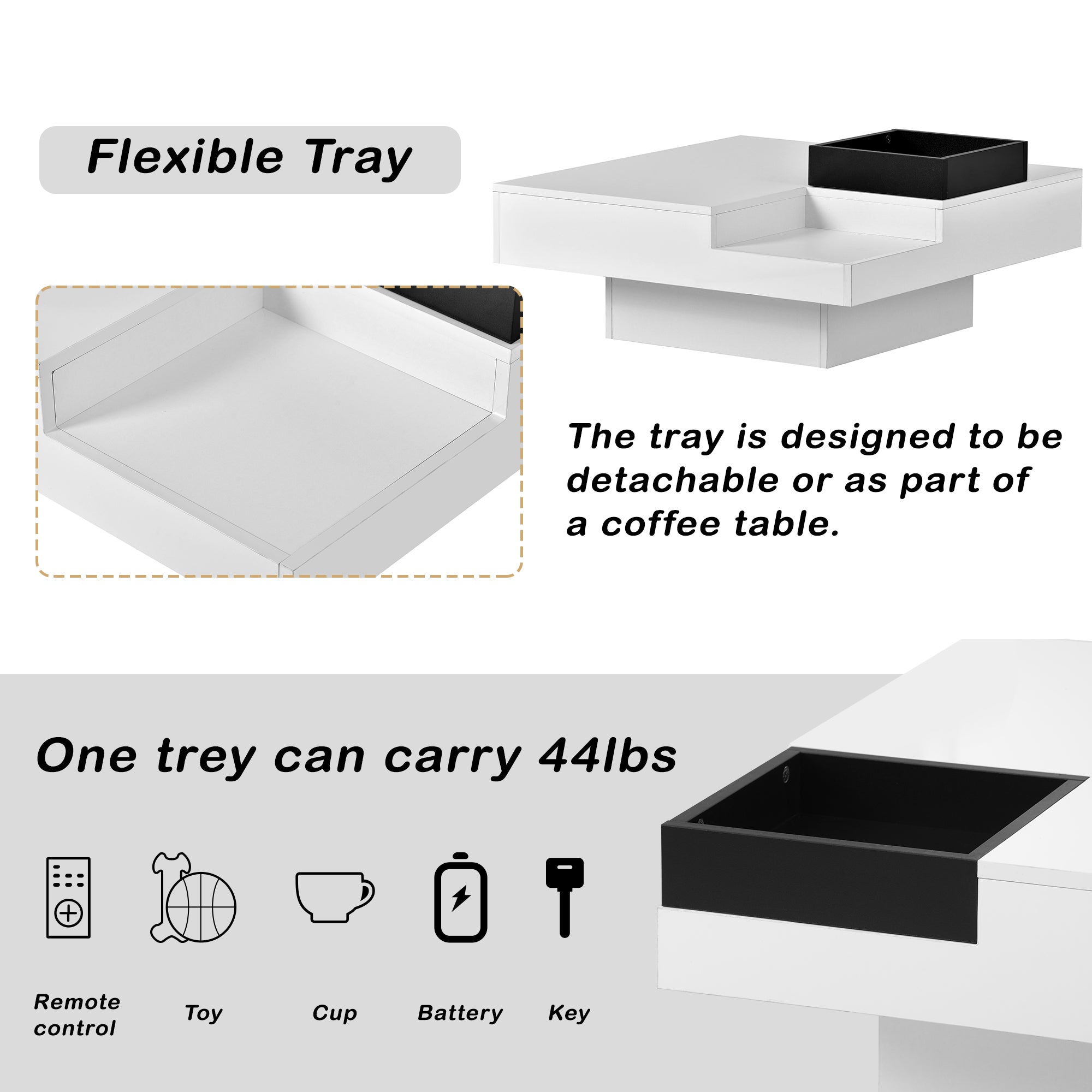 Square Coffee Table with 16-color LED Lights