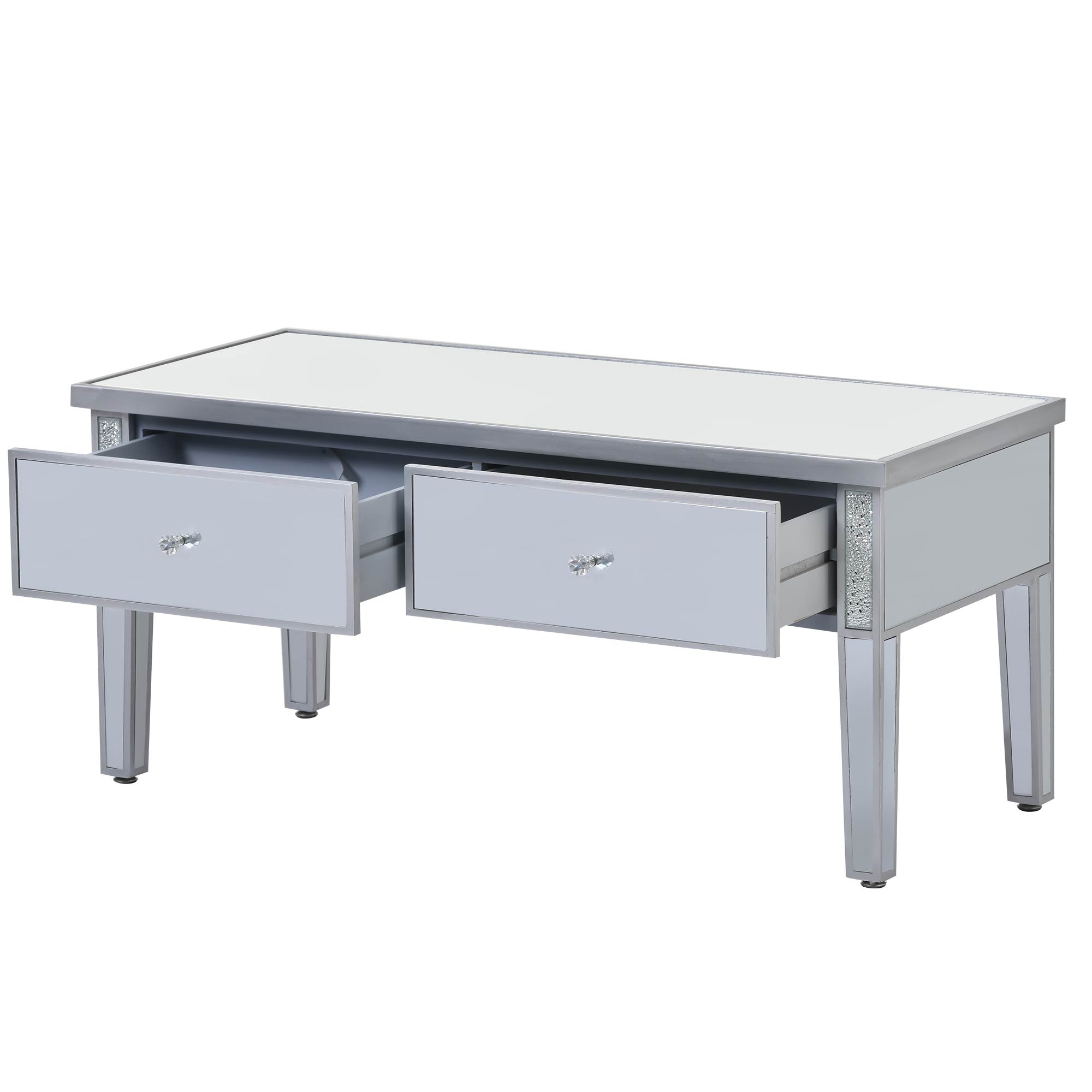 2-Drawer Mirrored Coffee Table with Adjustable Height